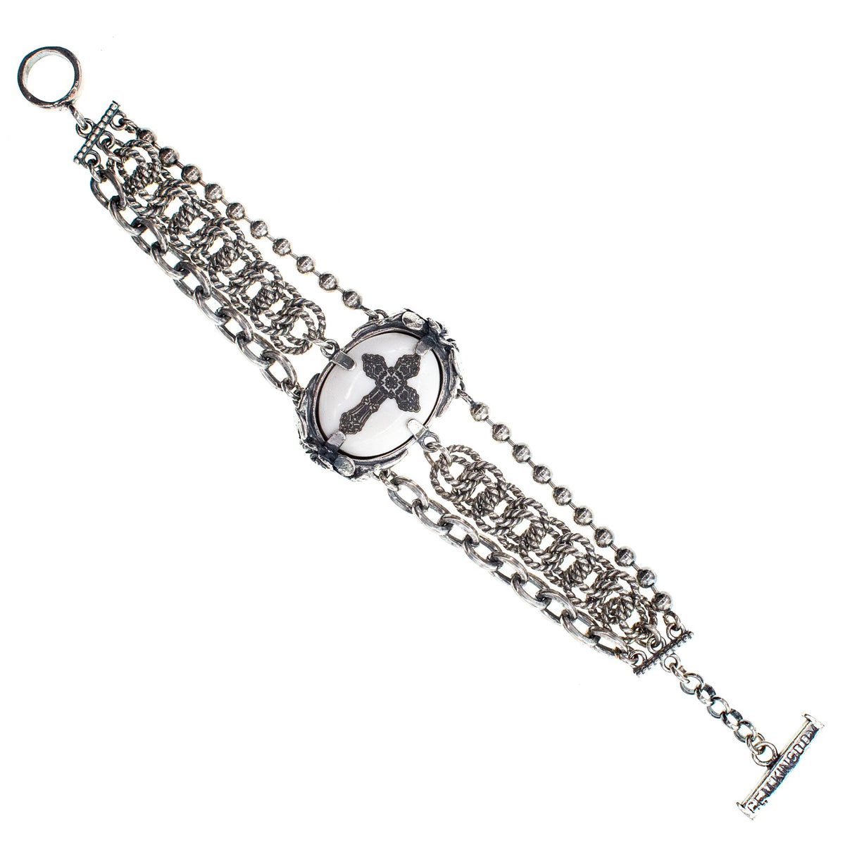 Kruis Multi Schakelarmband Wit – Sterling Zilver – Gem Kingdom