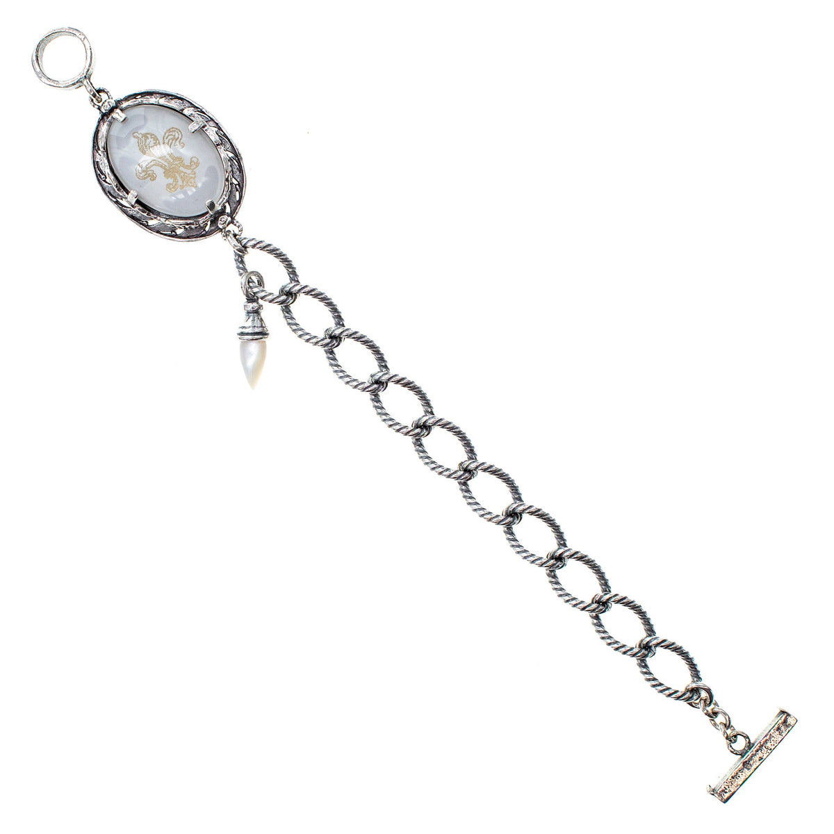 Fleur-De-Lis Intaglio Armband Wit – Sterling Zilver – Gem Kingdom
