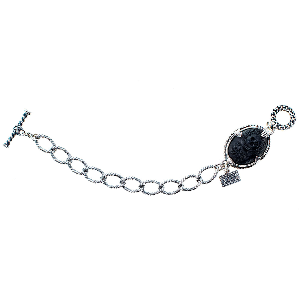 Rebel Rebel Skull Camee Armband Zwart – Sterling Zilver – Gem Kingdom