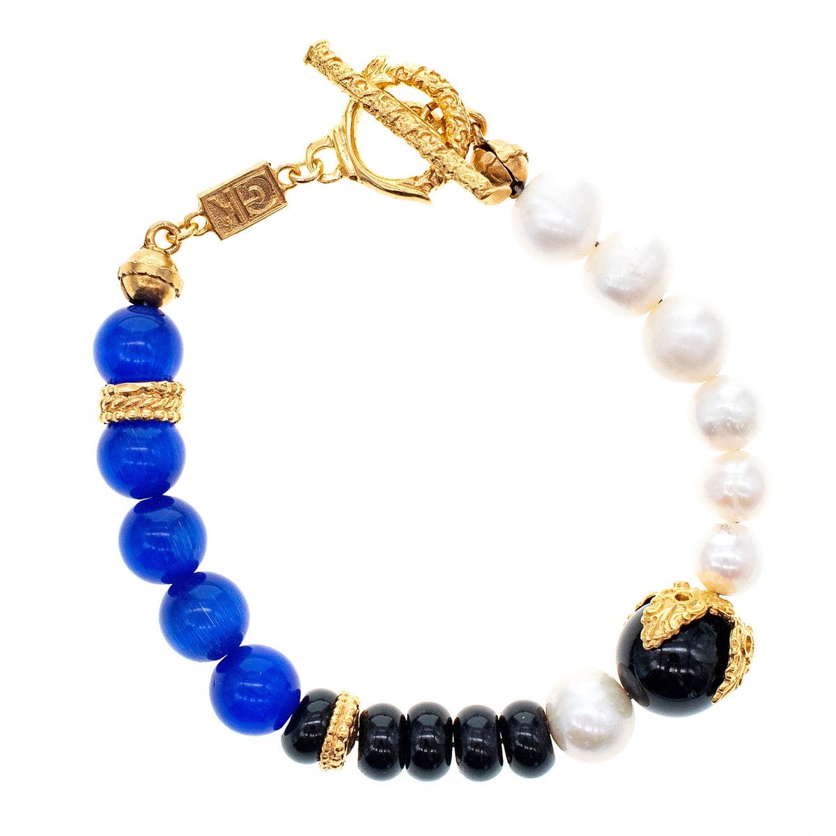 Blauwe En Zwarte Kralenarmband – 18K Verguld – Gem Kingdom