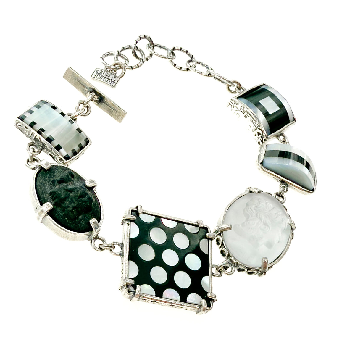 Zwart-Witte Geometrische Armband – Sterling Zilver – Gem Kingdom