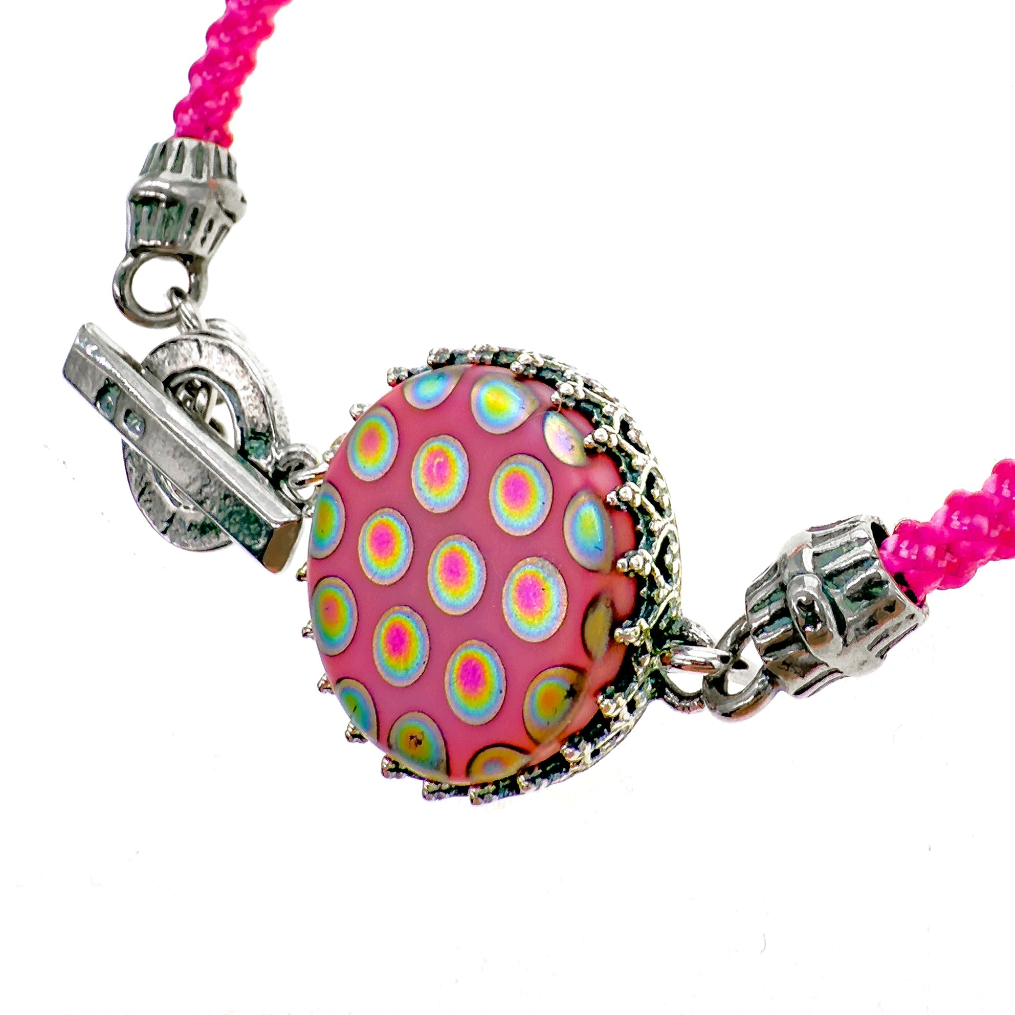 Pink Polka Dot Cord Bracelet – Sterling Silver – Gem Kingdom