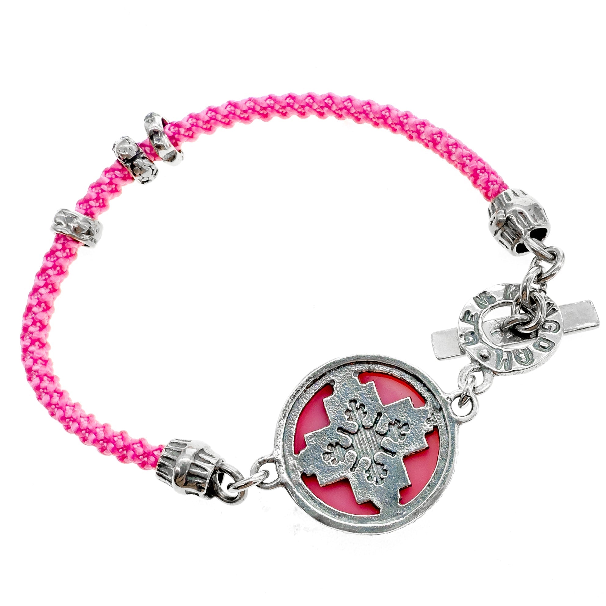 Pink Polka Dot Cord Bracelet – Sterling Silver – Gem Kingdom
