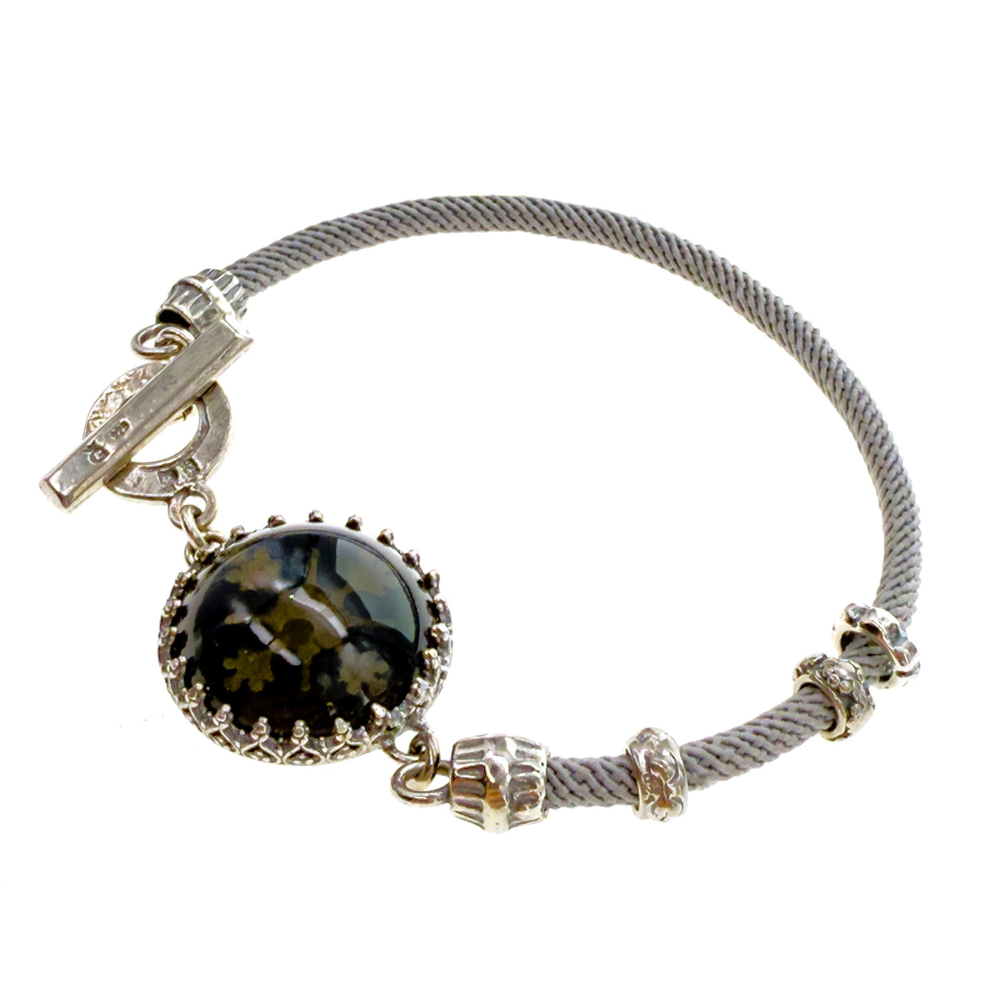 Grey And Dark Crystal Cord Bracelet – Sterling Silver – Gem Kingdom