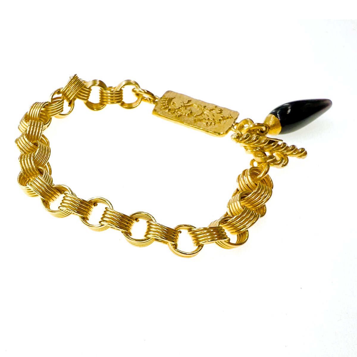 Black Tiger Eye Drop Bracelet – Gold Plated – Gem Kingdom
