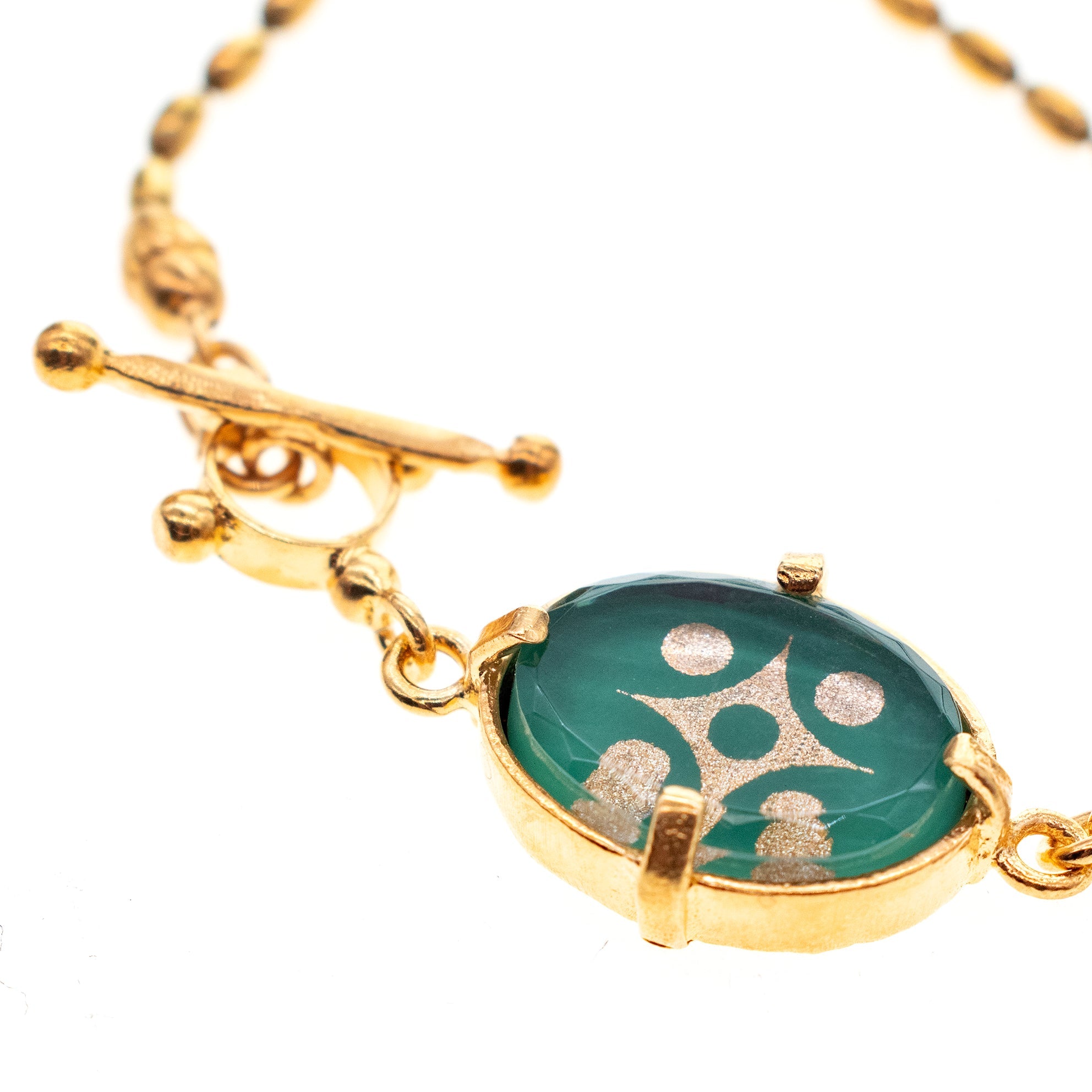 Green Glass Crystal Bracelet – Gold Plated – Gem Kingdom