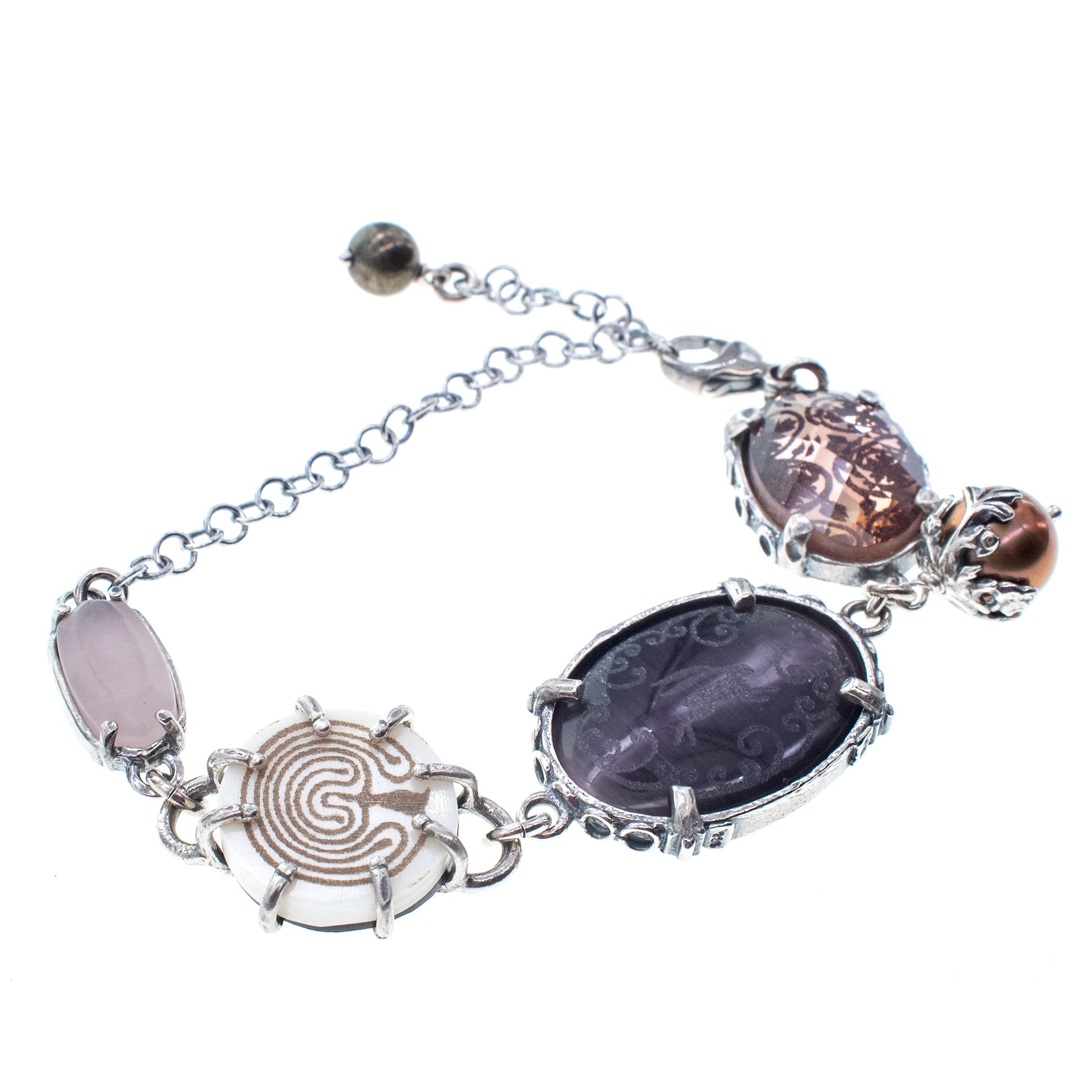 Multi-Stone Intaglio Symbol Bracelet – Sterling Silver – Gem Kingdom