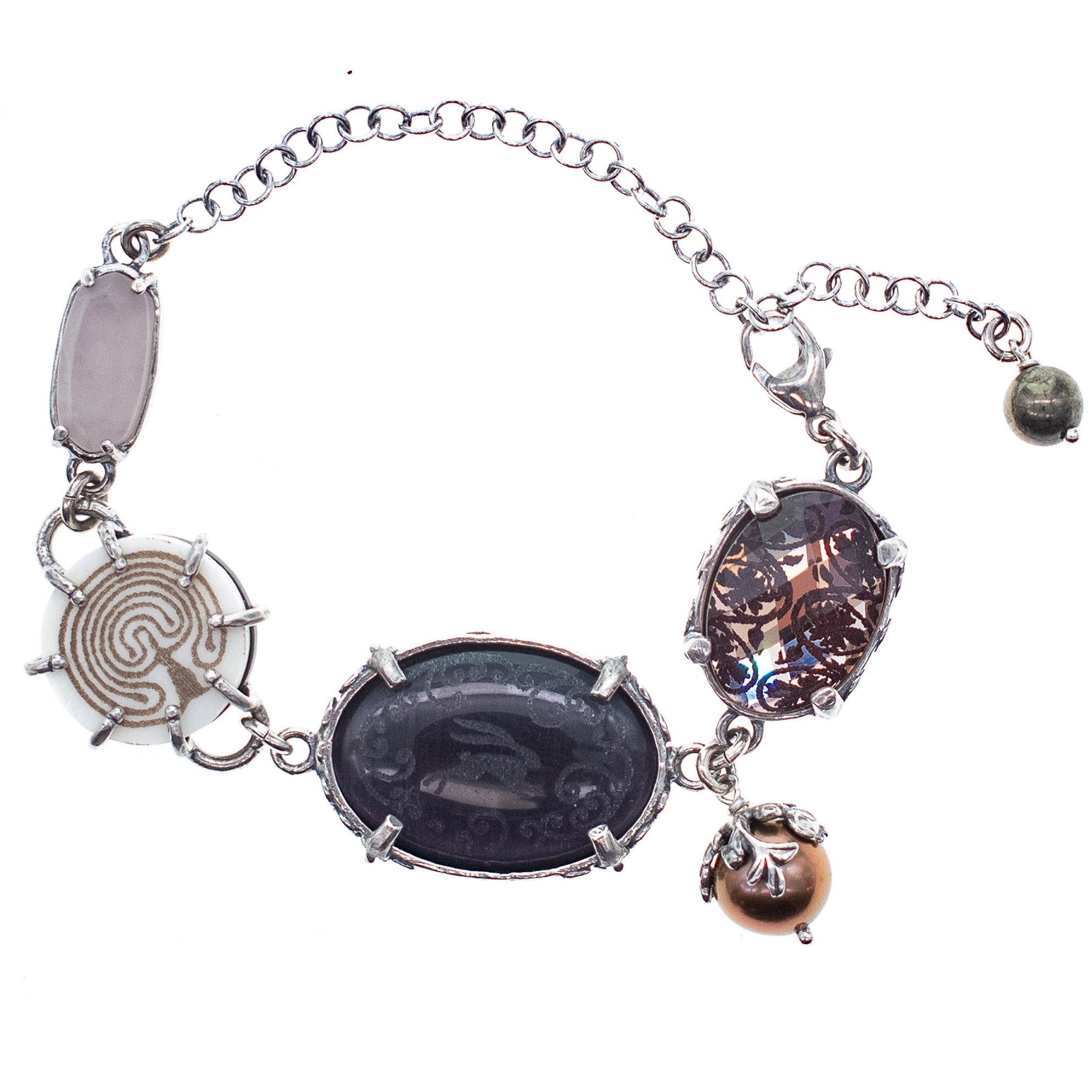 Multi-Stone Intaglio Symbol Bracelet – Sterling Silver – Gem Kingdom