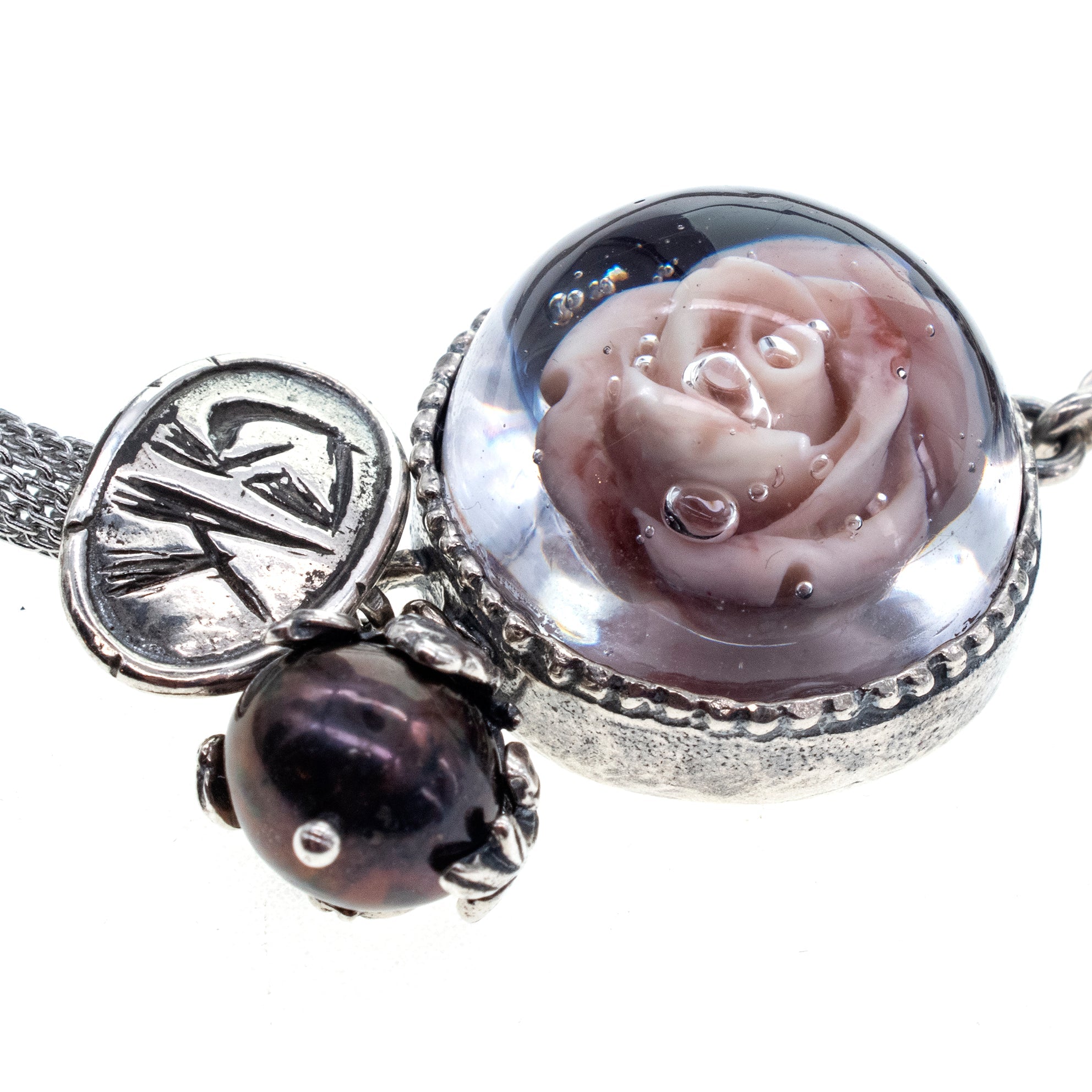 Pink Rose In Resin Mesh Bracelet – Sterling Silver – Gem Kingdom