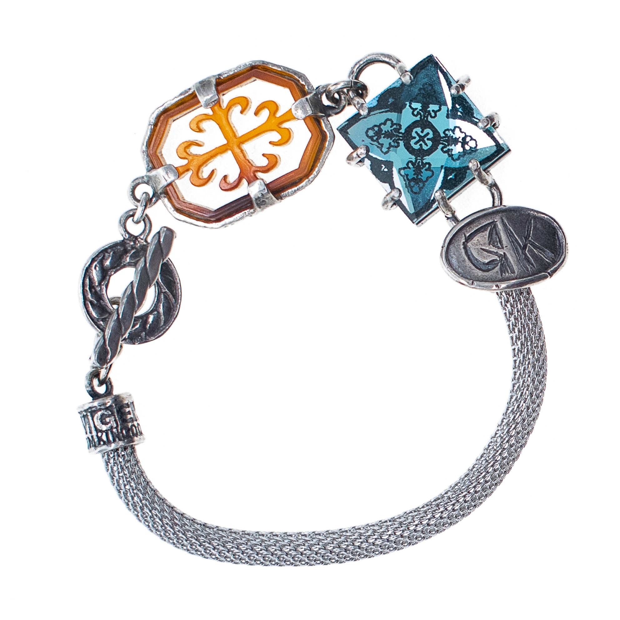Blue Crystal Intaglio Mesh Bracelet – Sterling Silver – Gem Kingdom