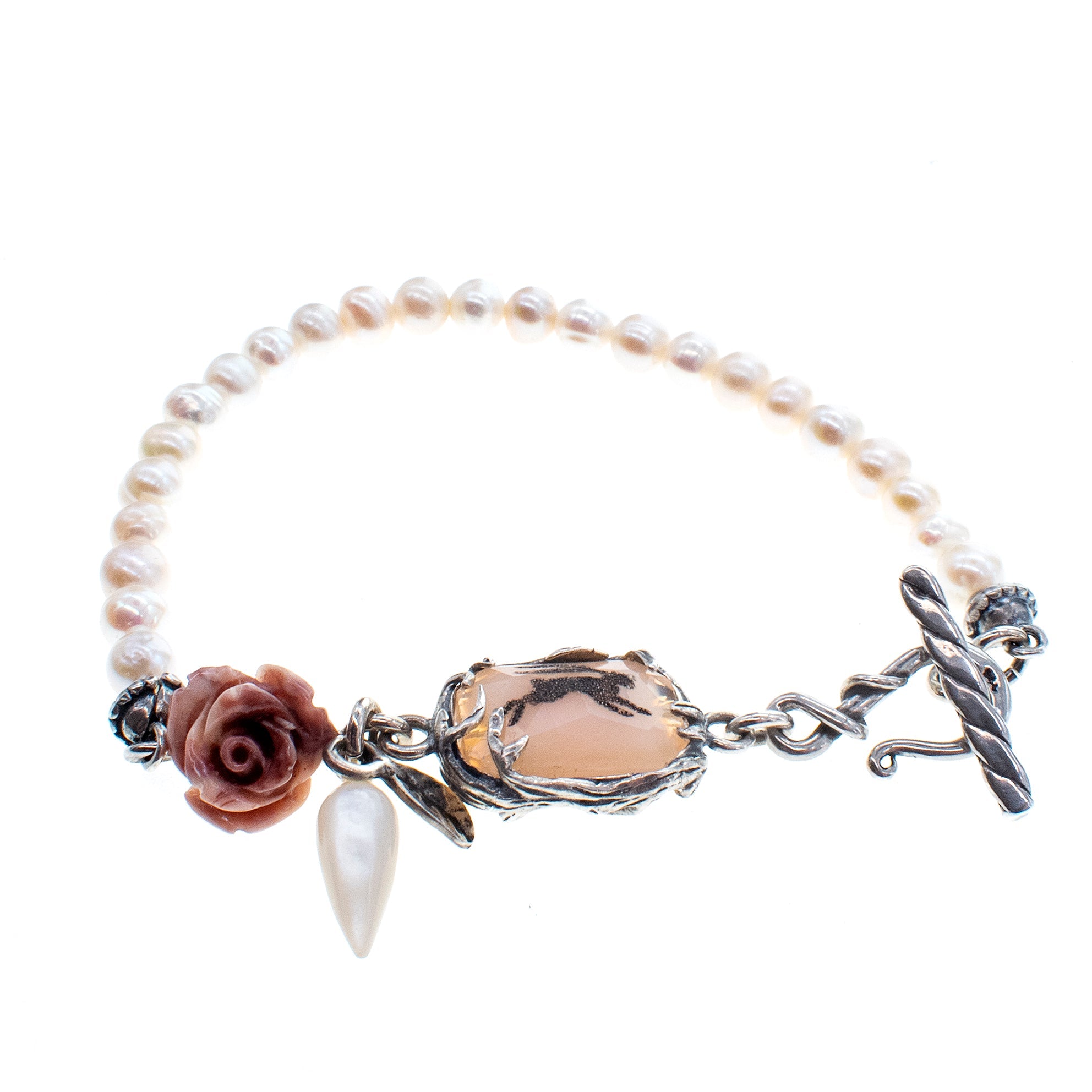 Pink Vintage Hare Pearl Bracelet – Sterling Silver – Gem Kingdom