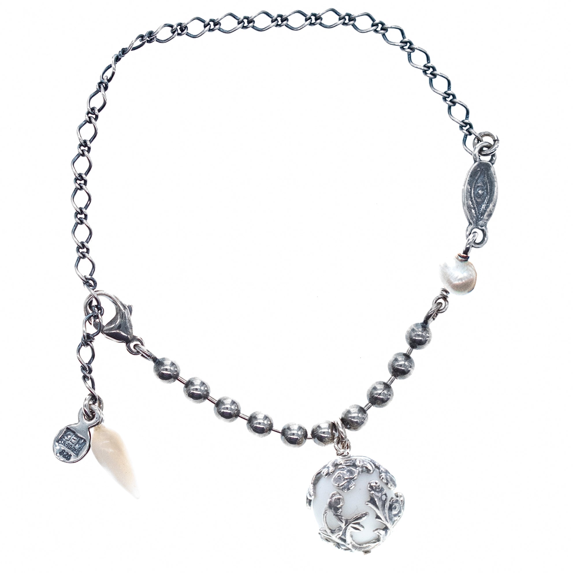 White Porcelain Drop Bracelet – Sterling Silver – Gem Kingdom