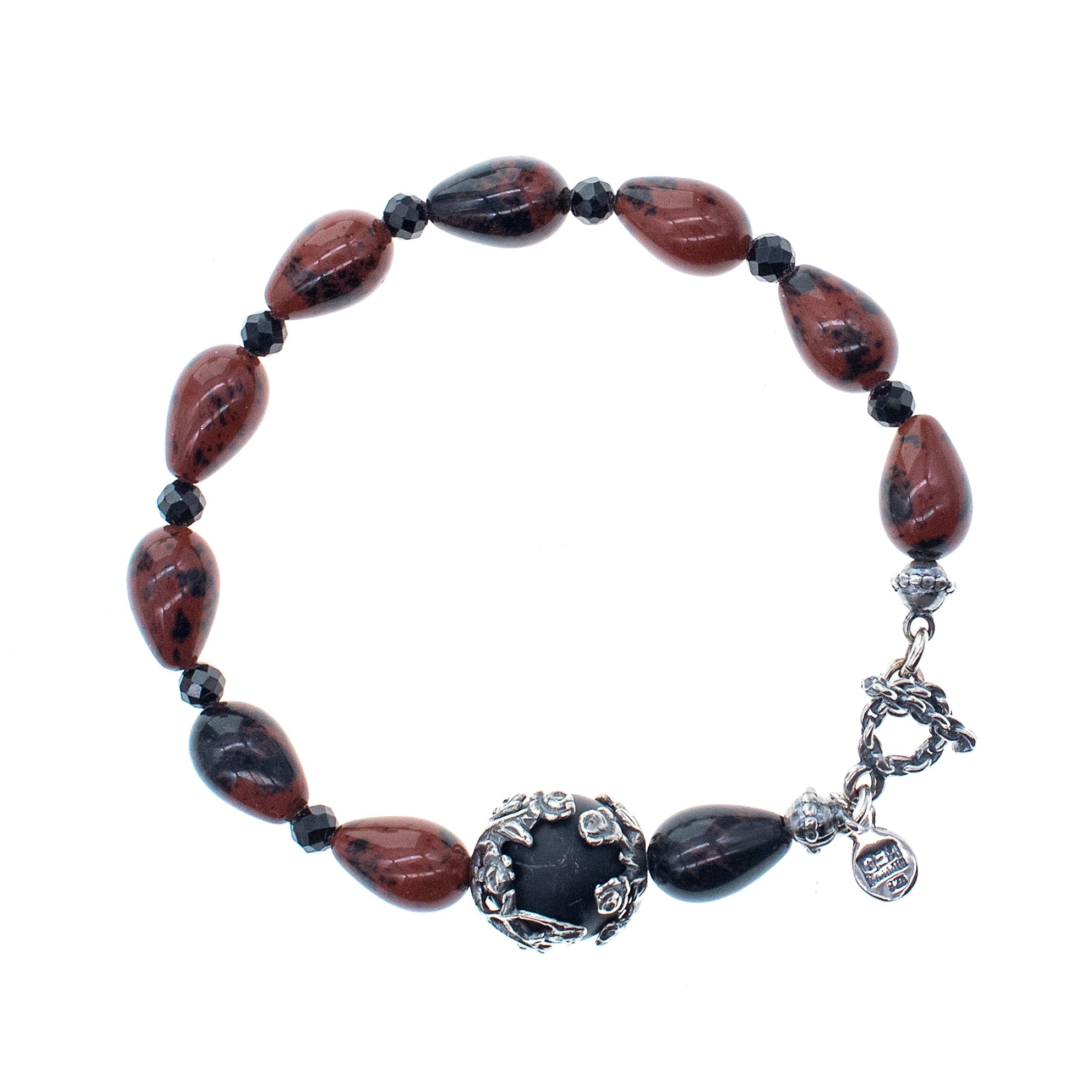 Mahogany Obsidian & Onyx Bracelet – Sterling Silver – Gem Kingdom