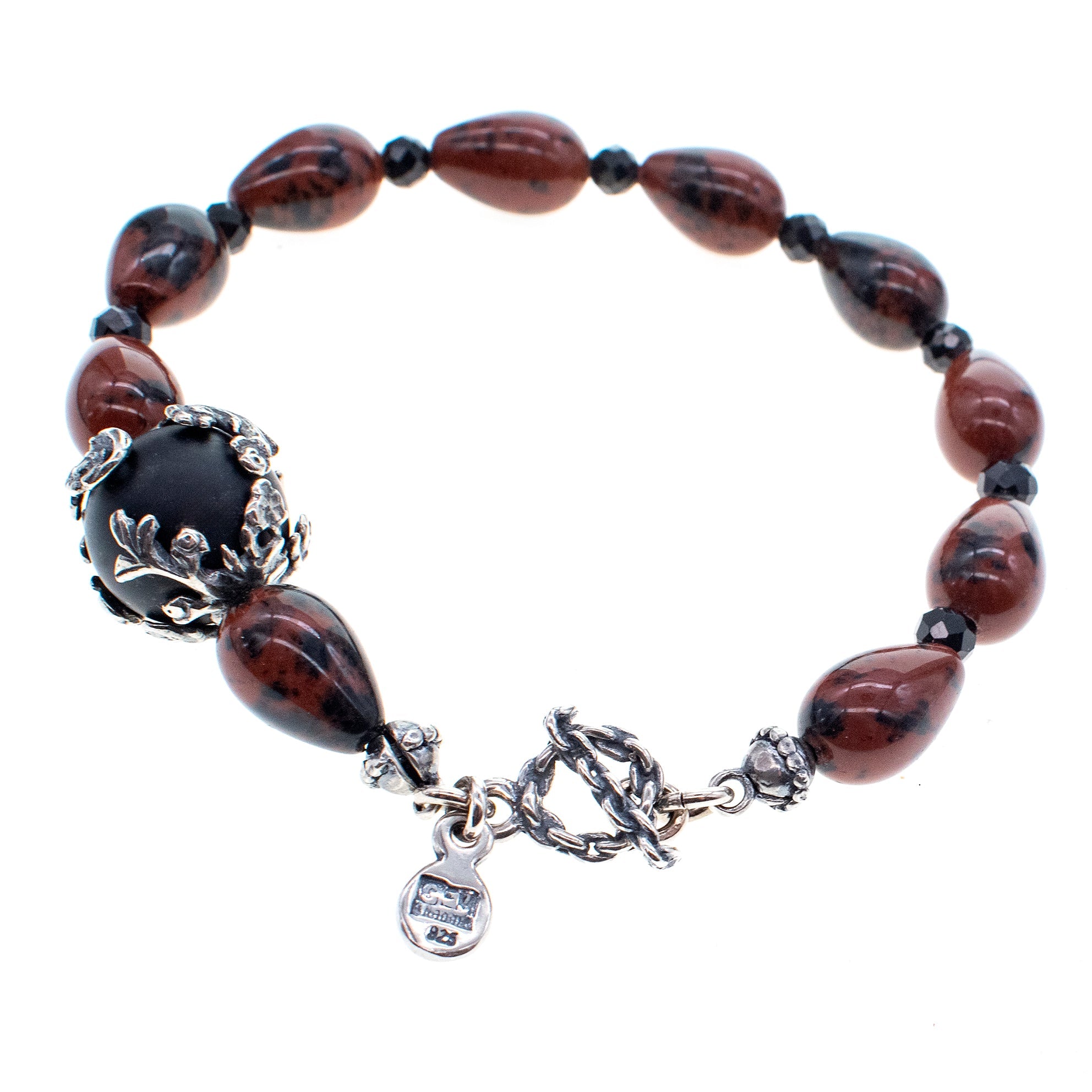 Mahogany Obsidian & Onyx Bracelet – Sterling Silver – Gem Kingdom