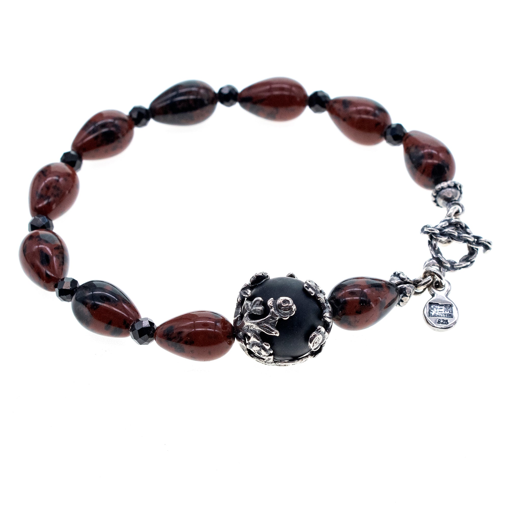 Mahogany Obsidian & Onyx Bracelet – Sterling Silver – Gem Kingdom