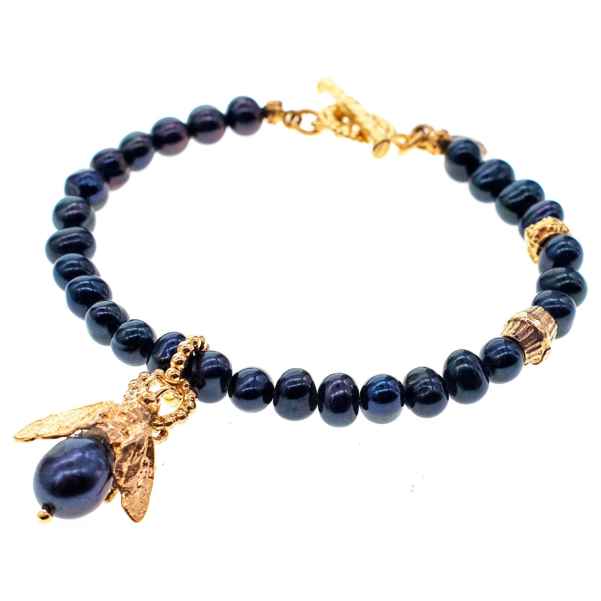 Bee My Honey Black Pearl Gold Plated Bracelet – Gold Plated – Gem Kingdom