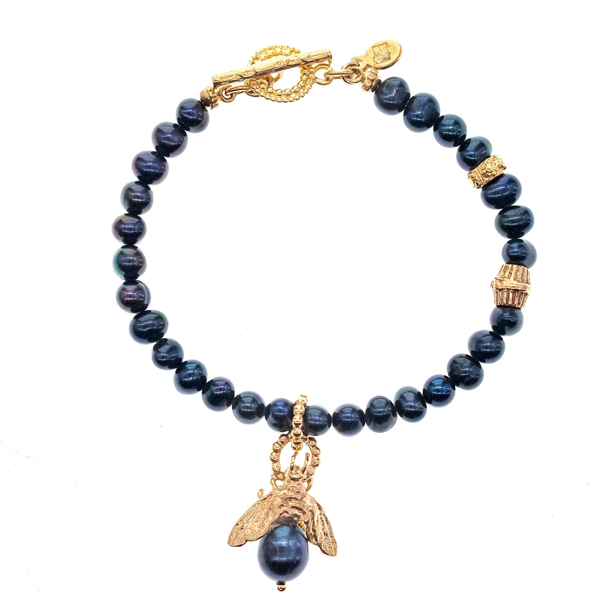 Bee My Honey Black Pearl Gold Plated Bracelet – Gold Plated – Gem Kingdom