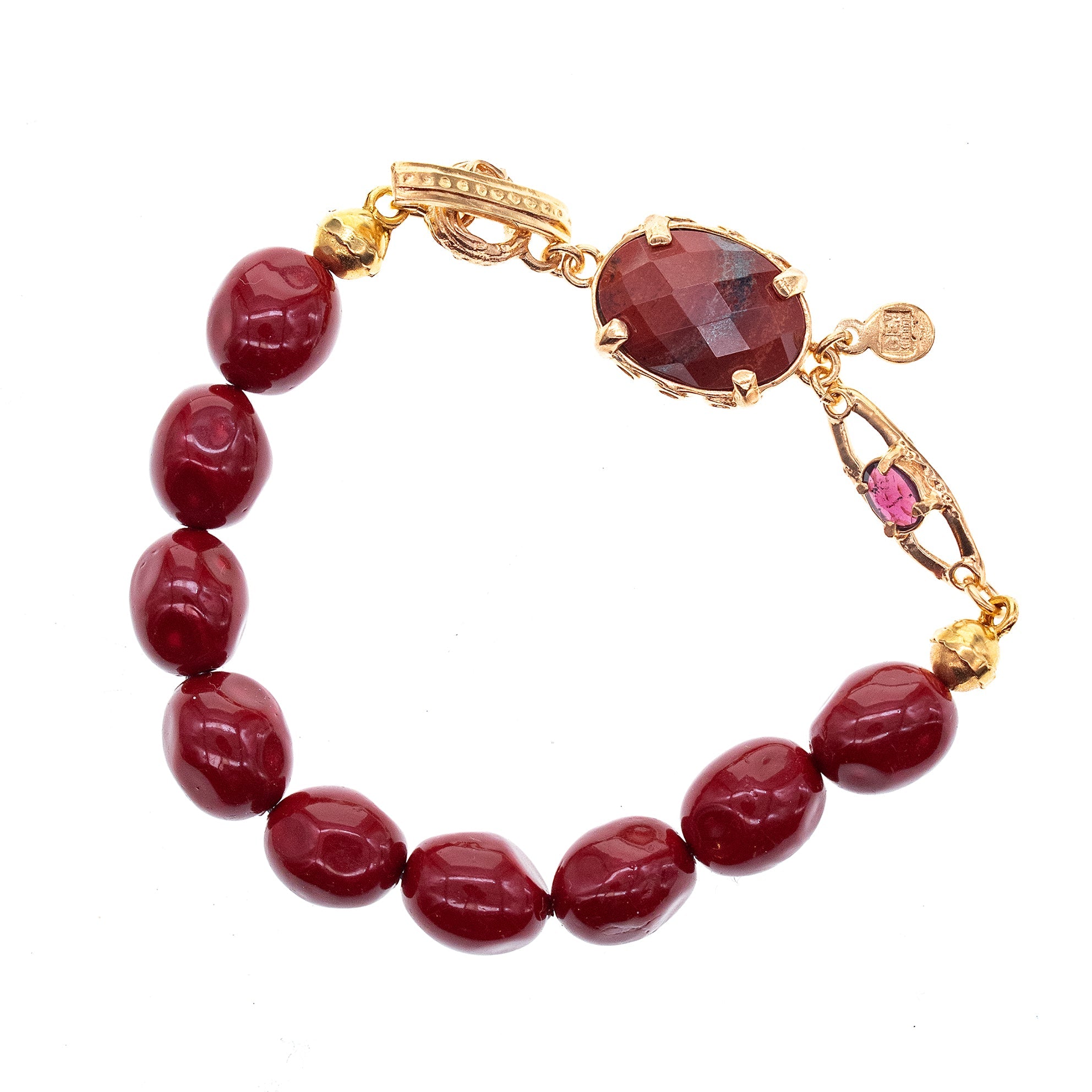 Red Shell Pearl Jasper Bracelet – Gold Plated – Gem Kingdom