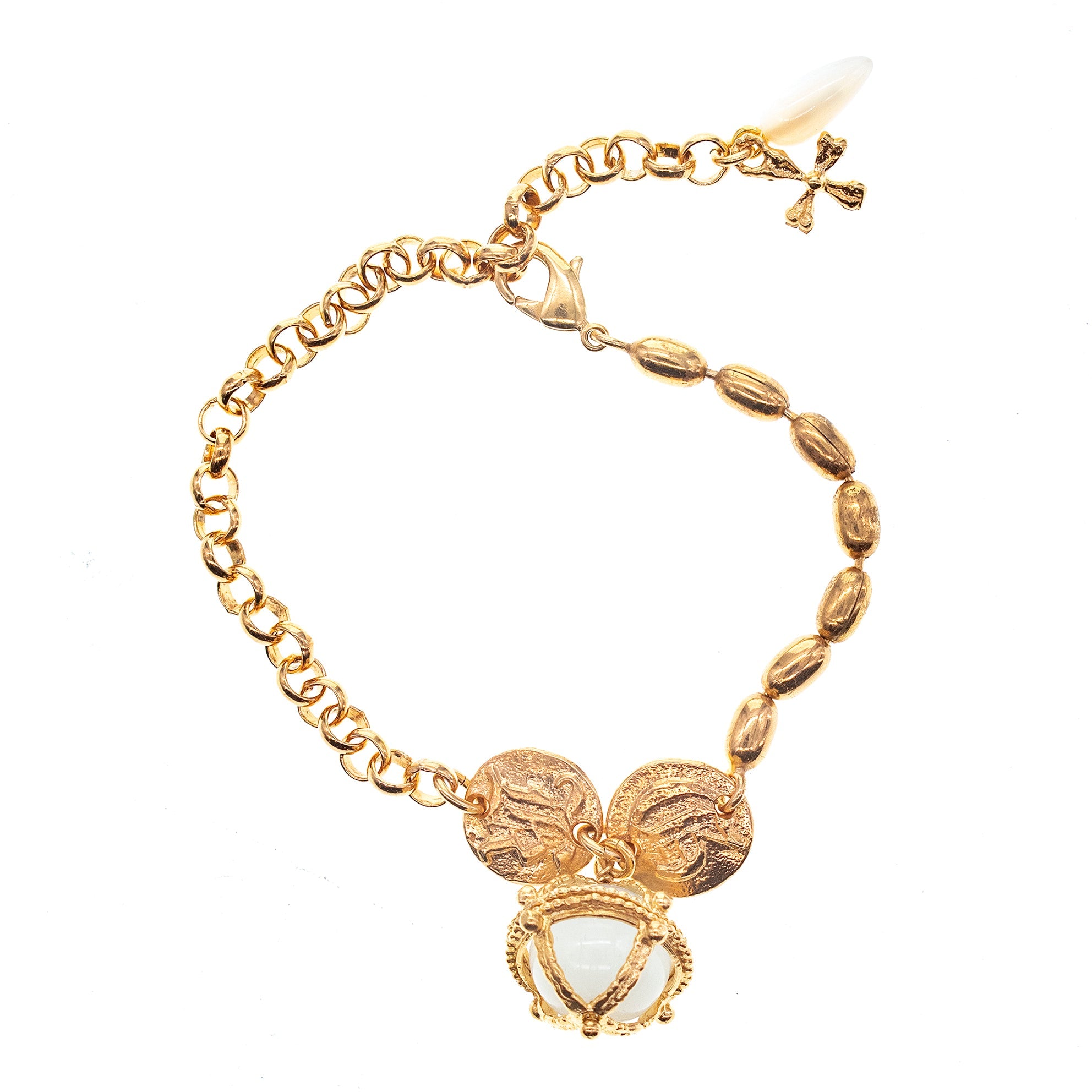 White Royal Orb Bracelet – Gold Plated – Gem Kingdom