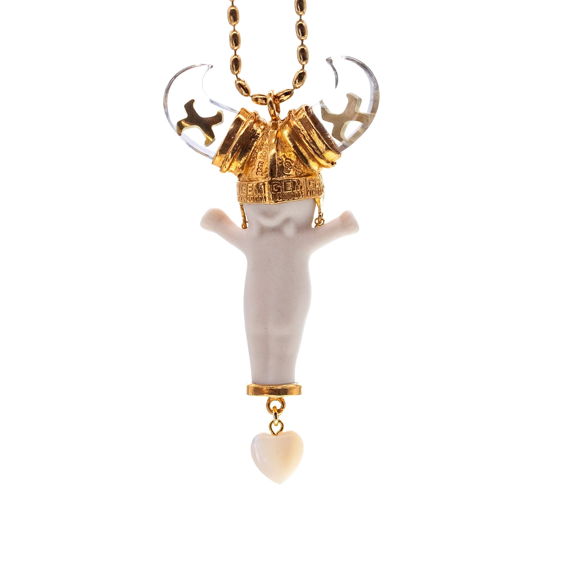 Little Viking Brat White And Gold Necklace – Gold Plated – Gem Kingdom