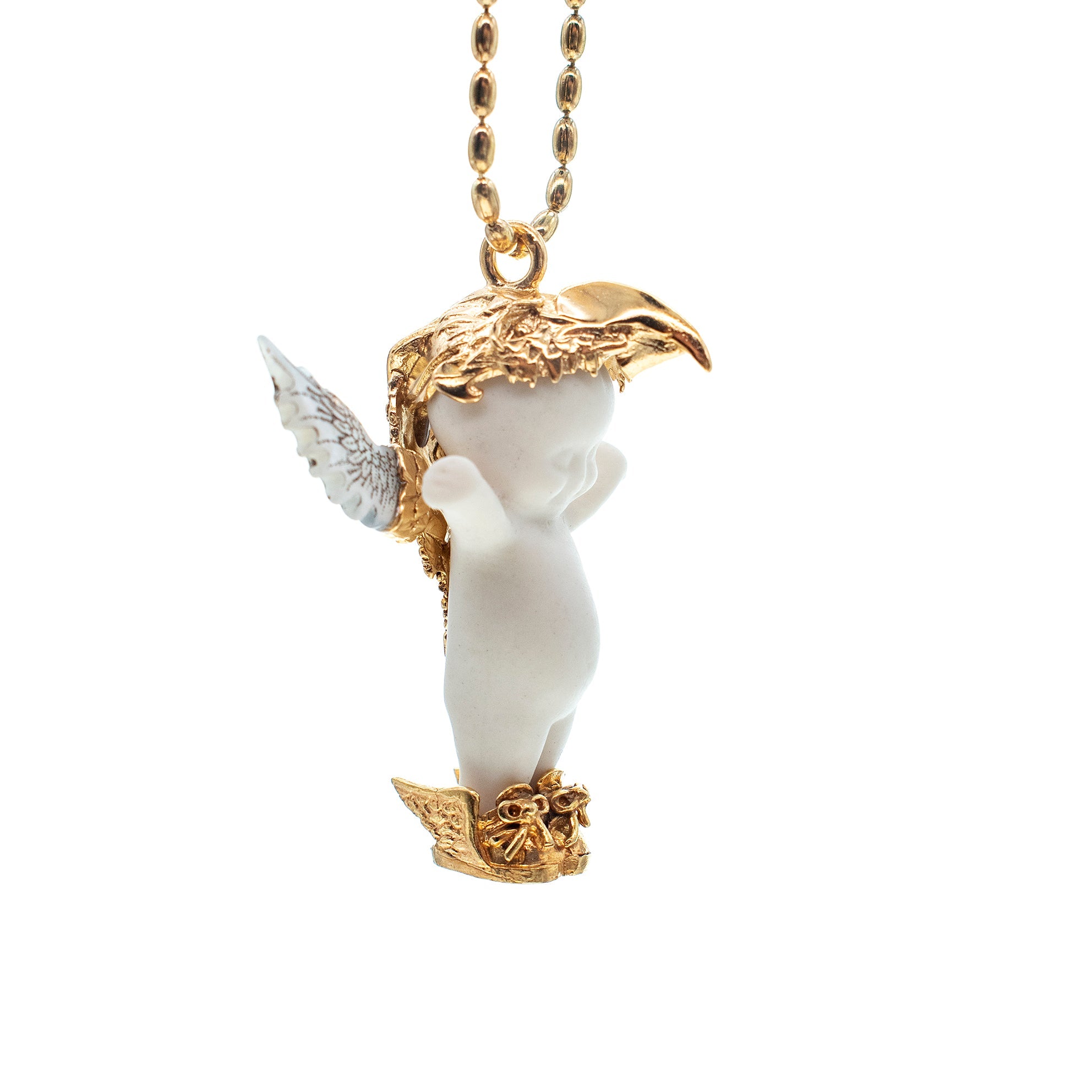 Phoenix White And Gold Necklace – Gold Plated – Gem Kingdom