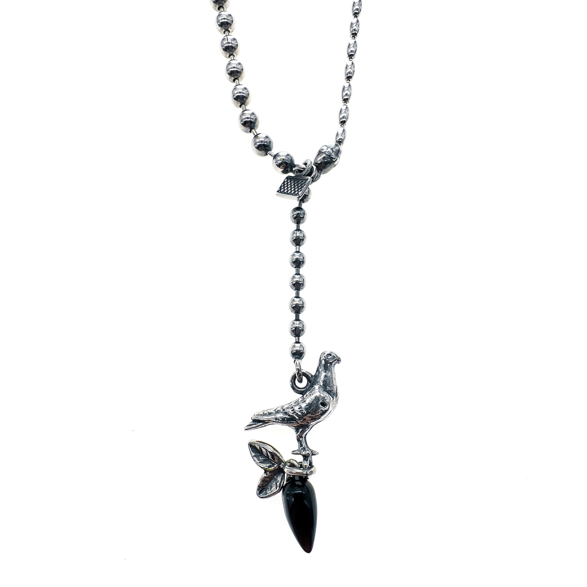 Silver Dove Necklace With Black Mother Of Pearl – Sterling Silver – Gem Kingdom