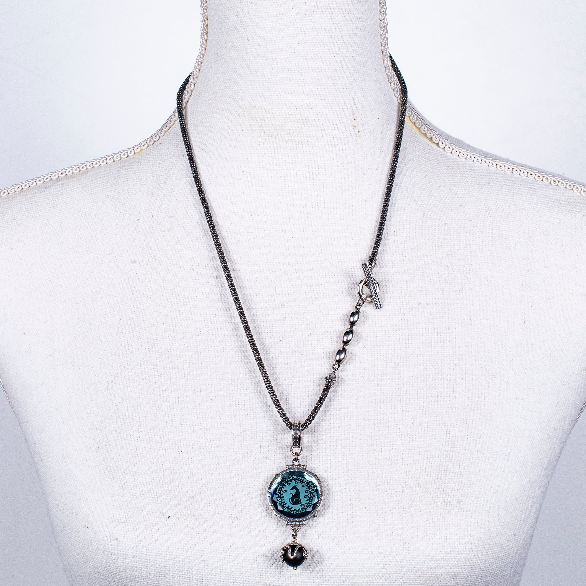 Blue Glass Intaglio Greyhound Pendant – Sterling Silver – Gem Kingdom