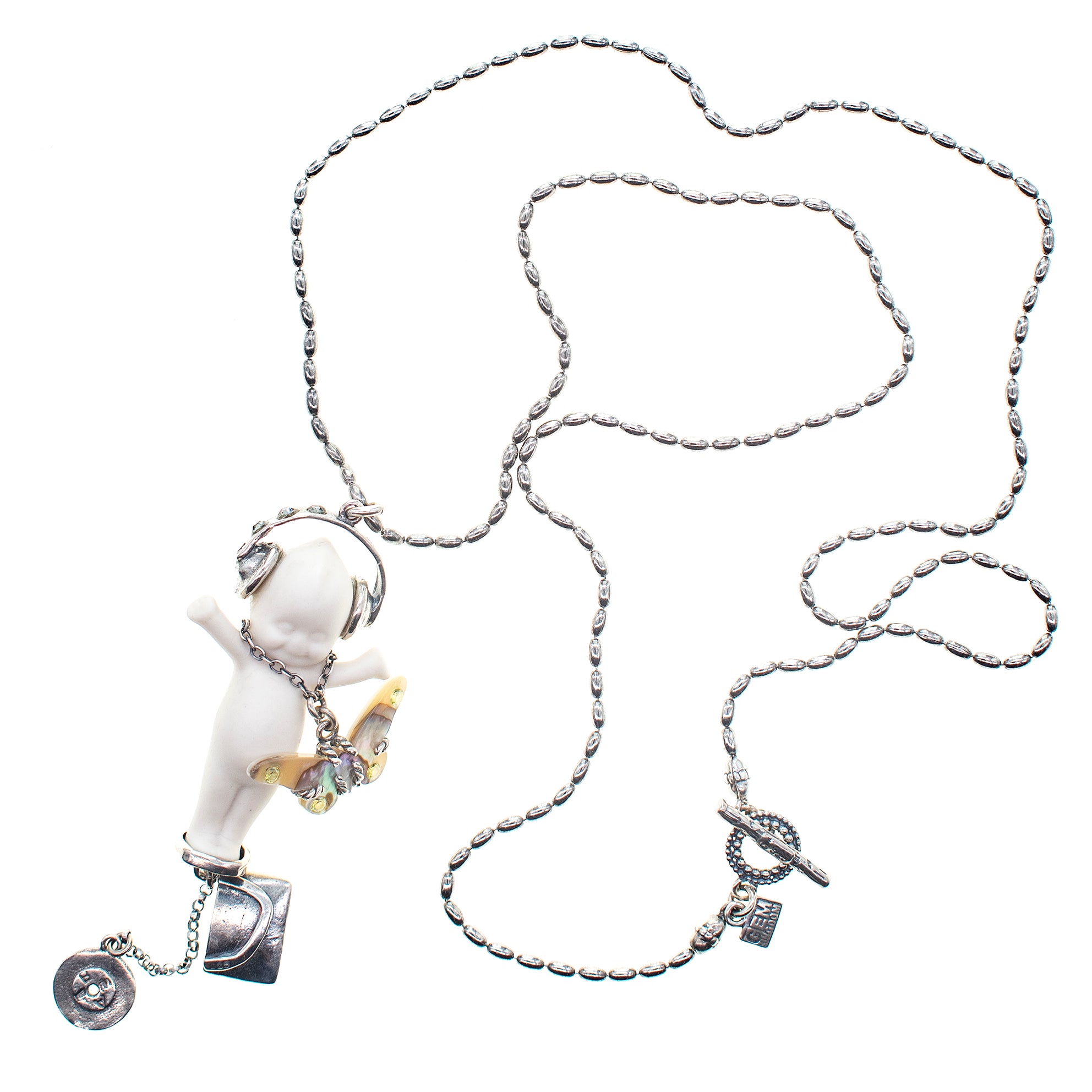 "DJ Party Baby" Necklace White And Silver