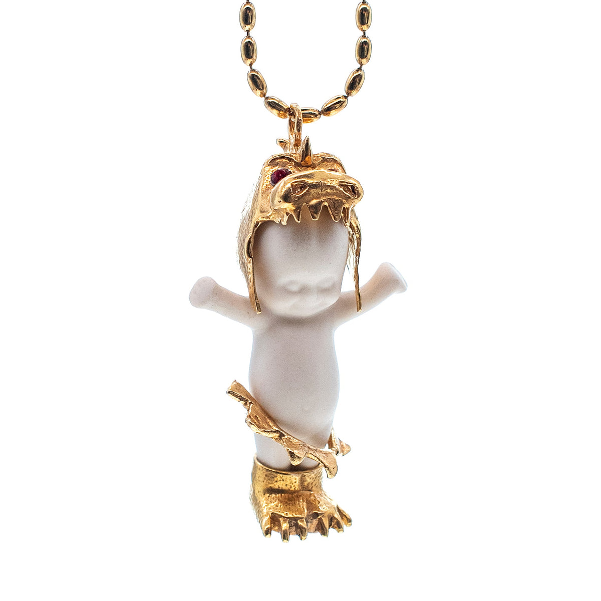Little Dragon White And Gold Necklace – Gold Plated – Gem Kingdom