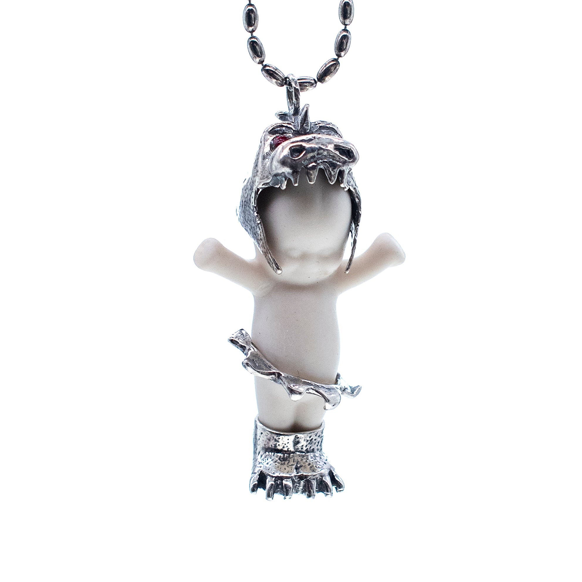 Little Dragon White And Silver Necklace – Sterling Silver – Gem Kingdom