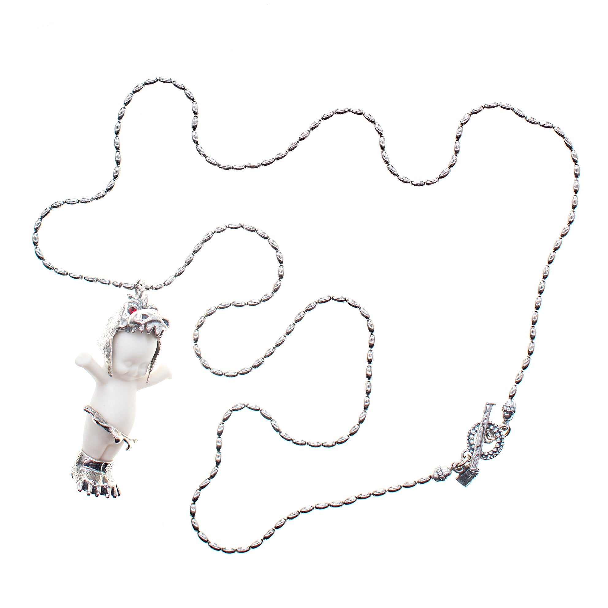 "Little Dragon" Ketting Wit En Zilver