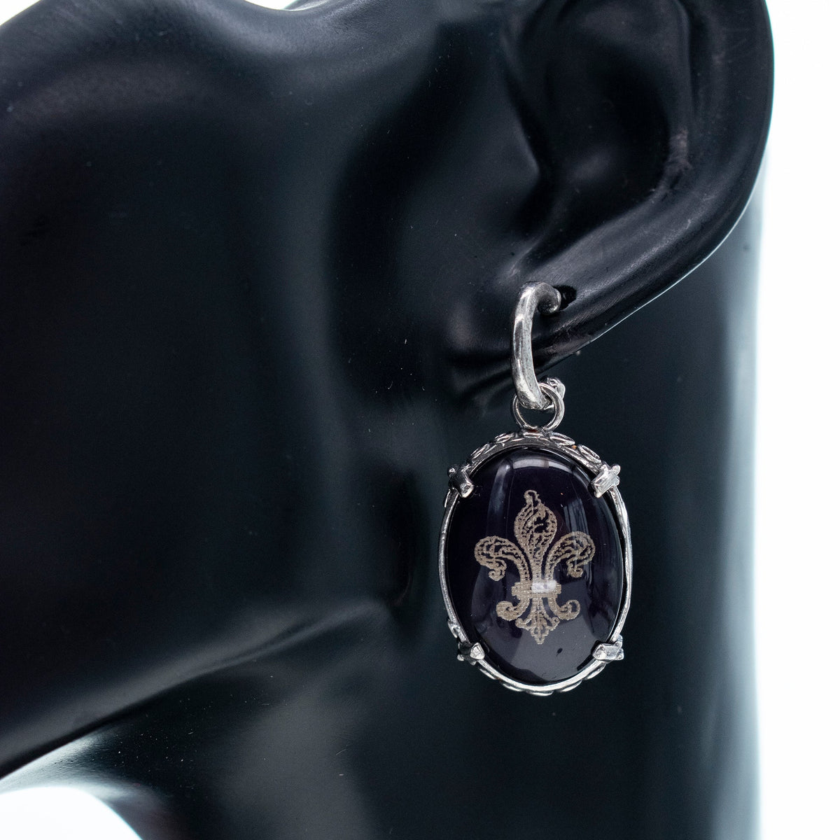 Back to the Future Fleur-de-Lis Earrings Black – Sterling Silver – Gem Kingdom
