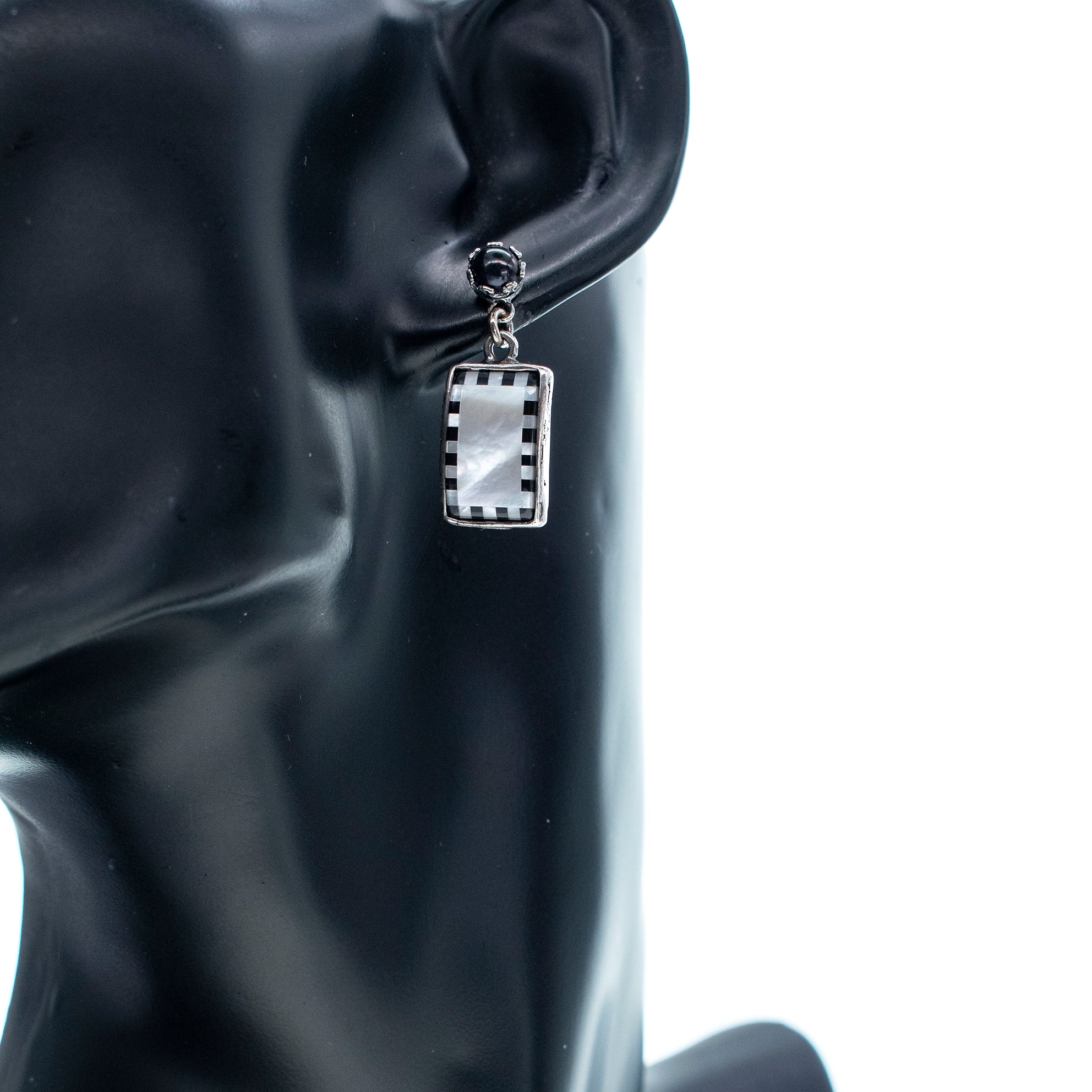 Black And White Checked Earrings – Sterling Silver – Gem Kingdom