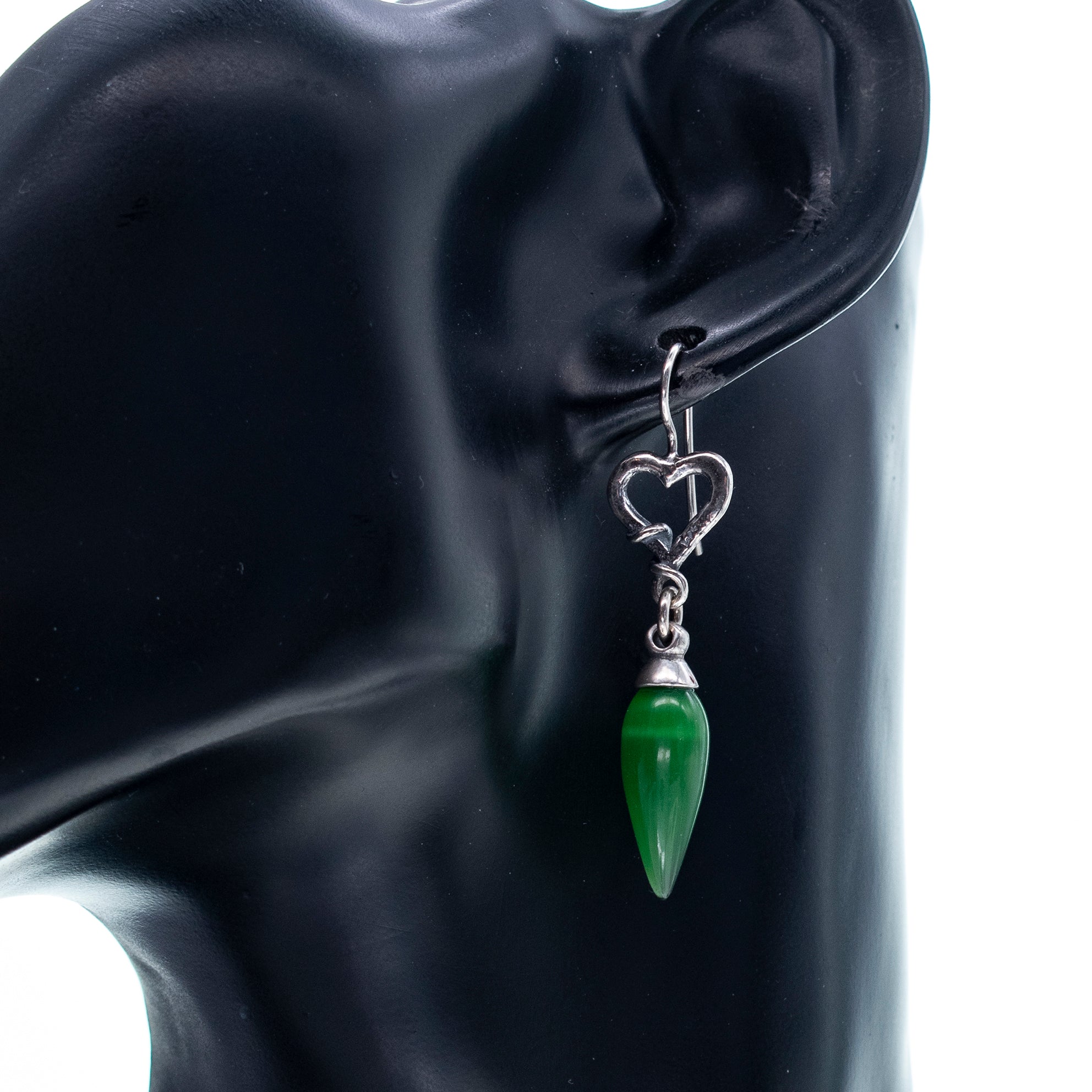 Green Heart Drop Earrings – Sterling Silver – Gem Kingdom