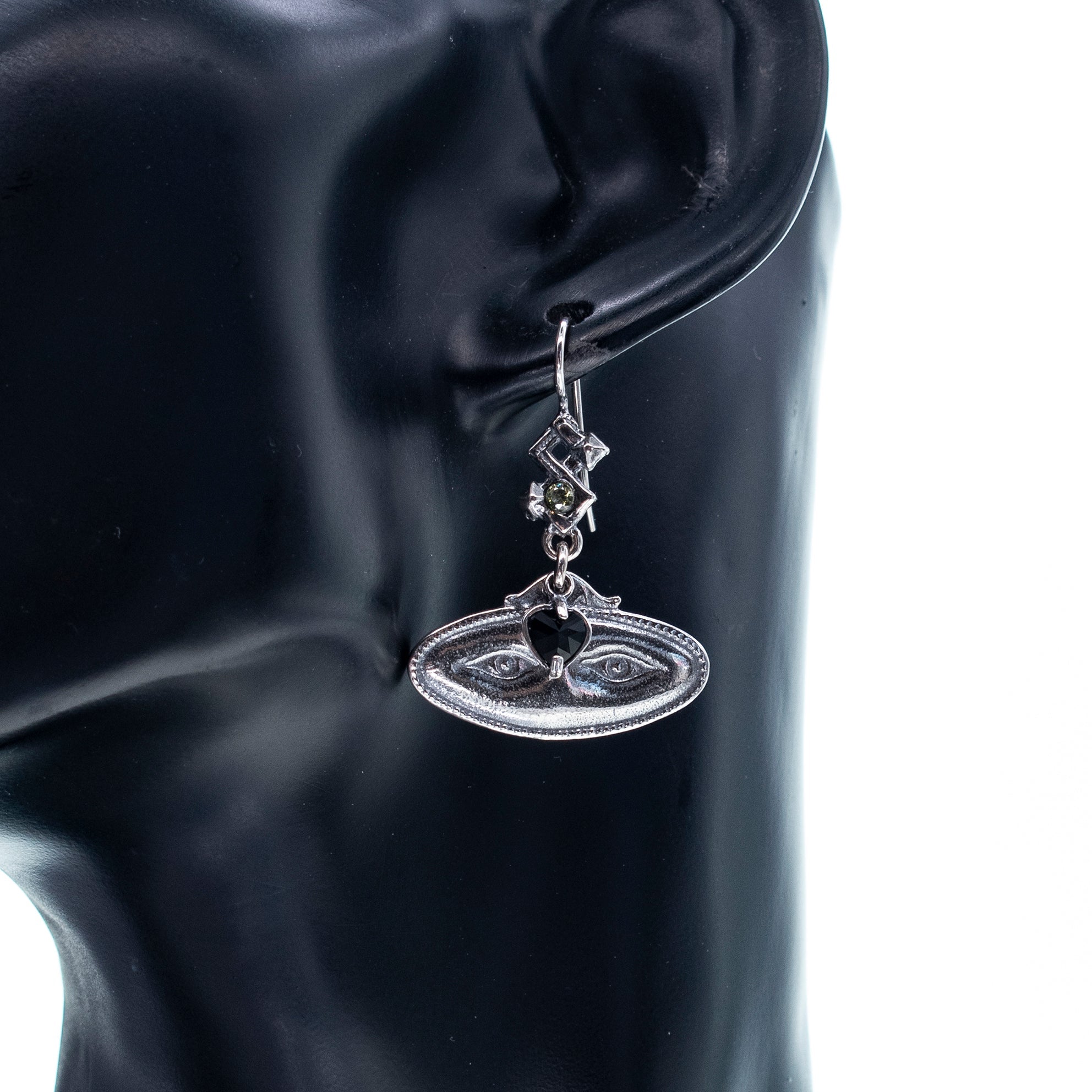 Silver Eye Ex Voto Asymmetrical Drop Earrings – Sterling Silver – Gem Kingdom