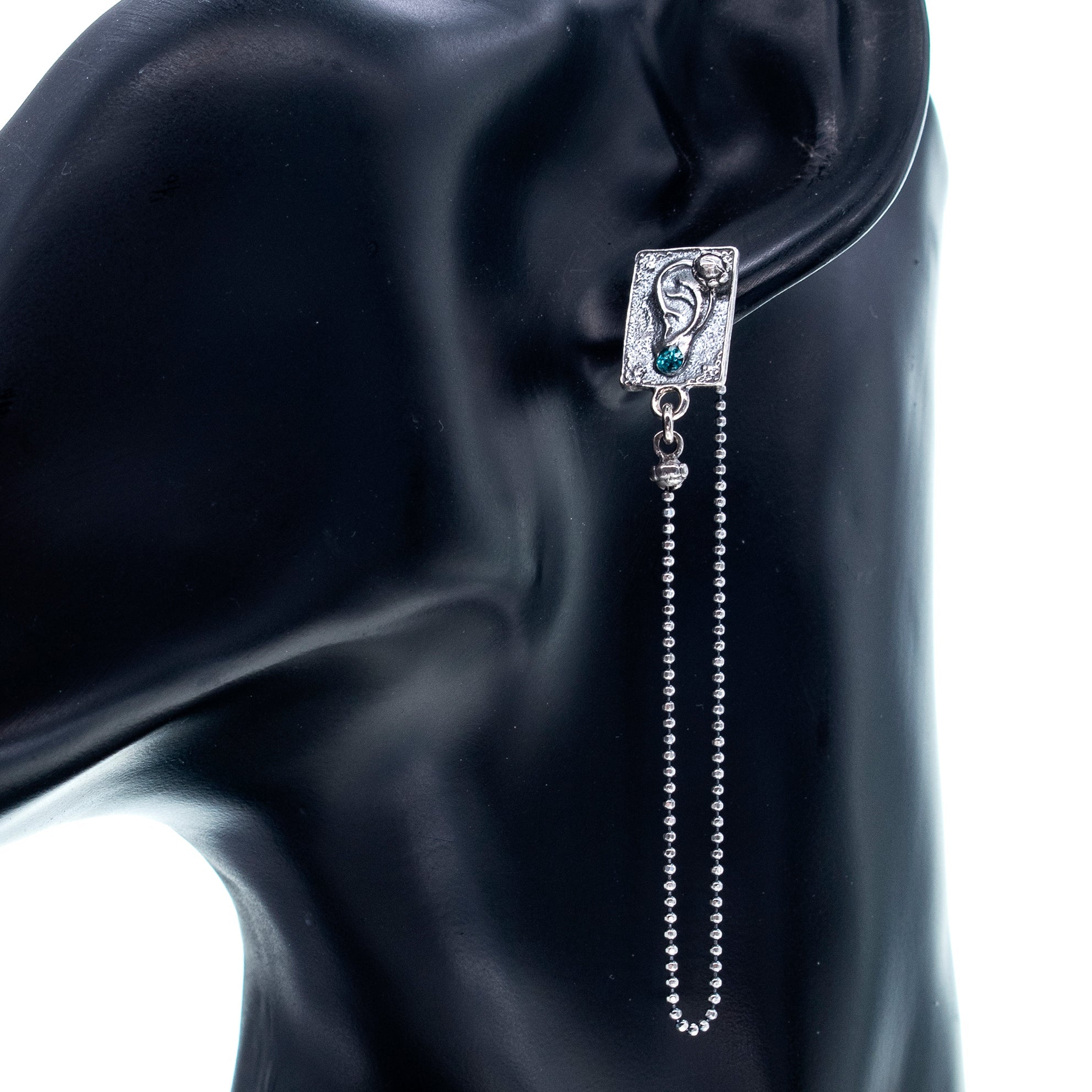 Silver Ear Ex Voto Chain Drop Earrings – Sterling Silver – Gem Kingdom