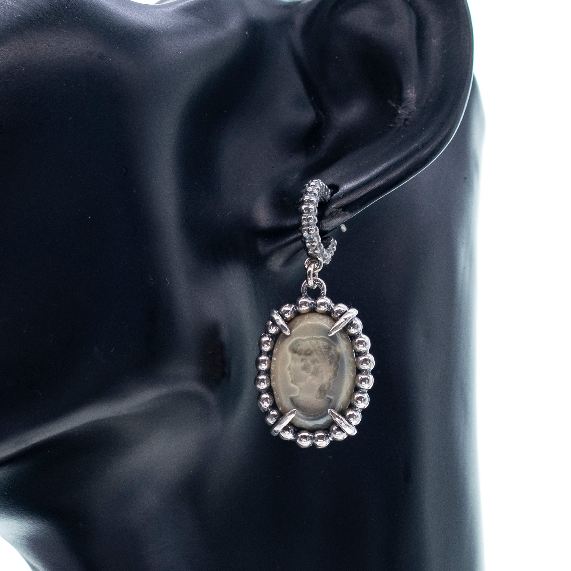 Vintage Cameo Drop Earrings – Sterling Silver – Gem Kingdom