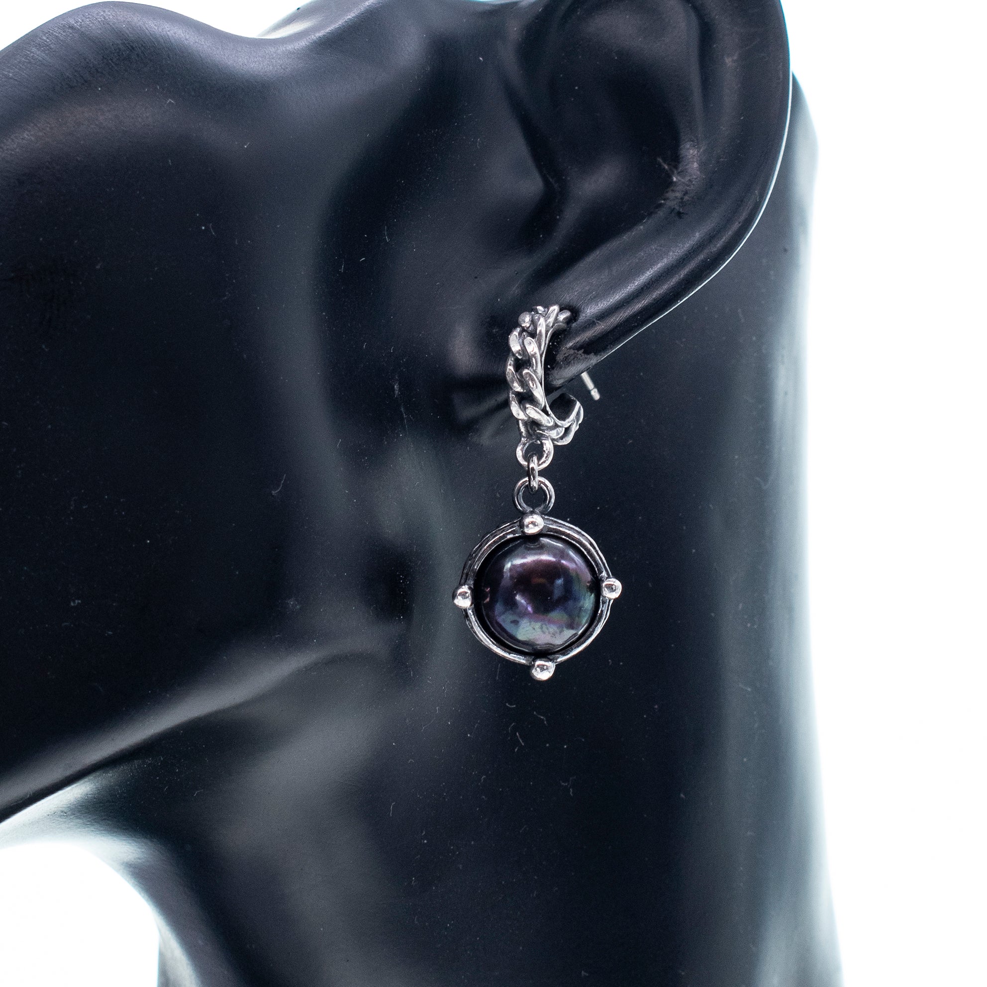 Black Pearl Earrings – Sterling Silver – Gem Kingdom