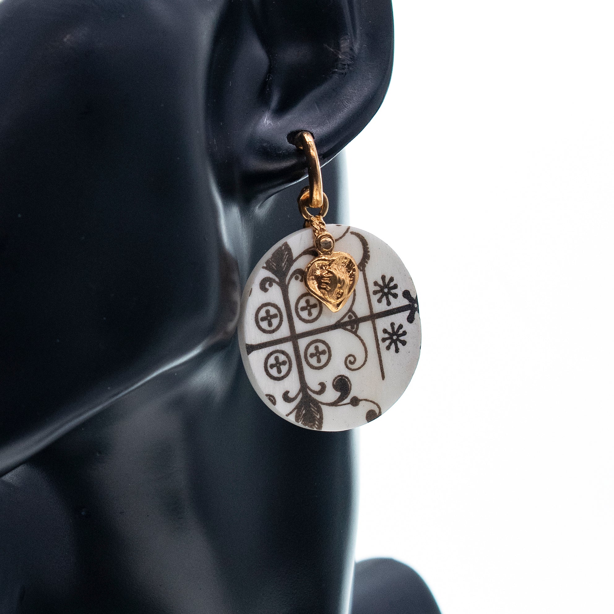 Engraved Bone Disc Earrings