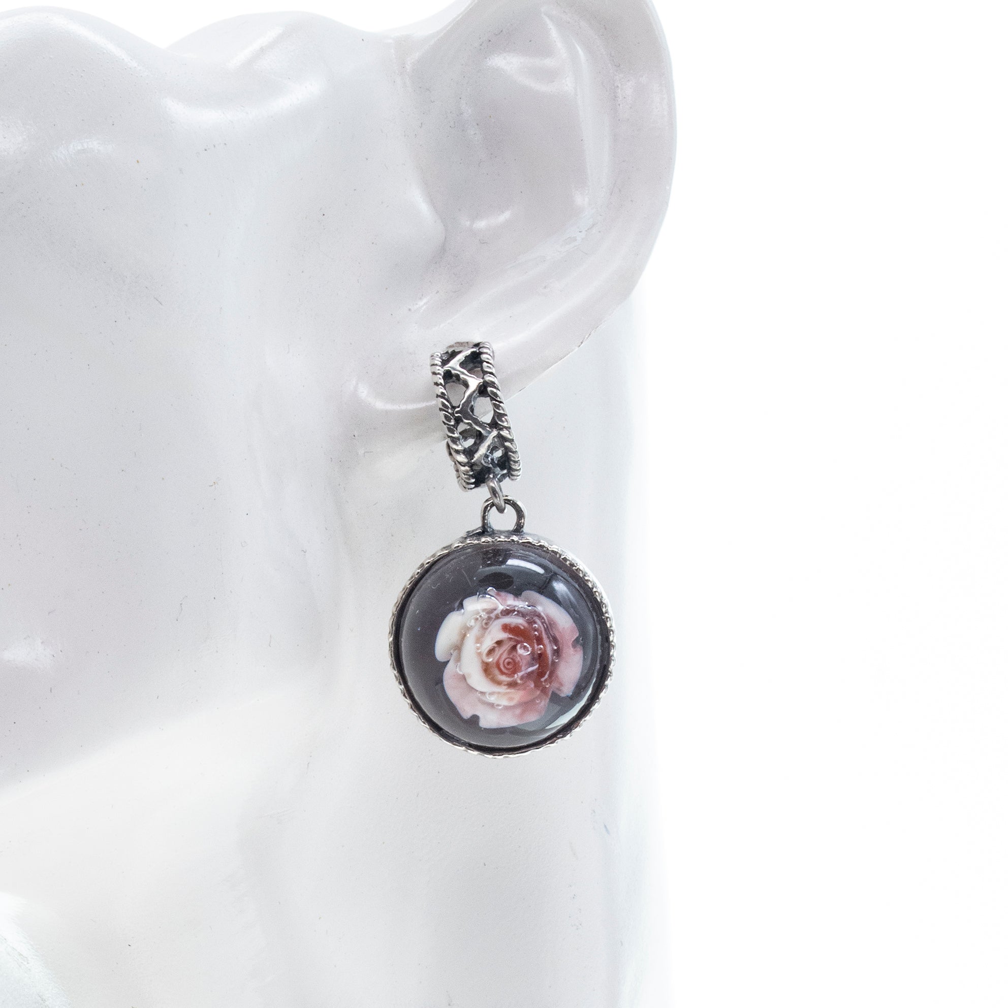Pink Rose Dangle Silver Earrings – Sterling Silver – Gem Kingdom