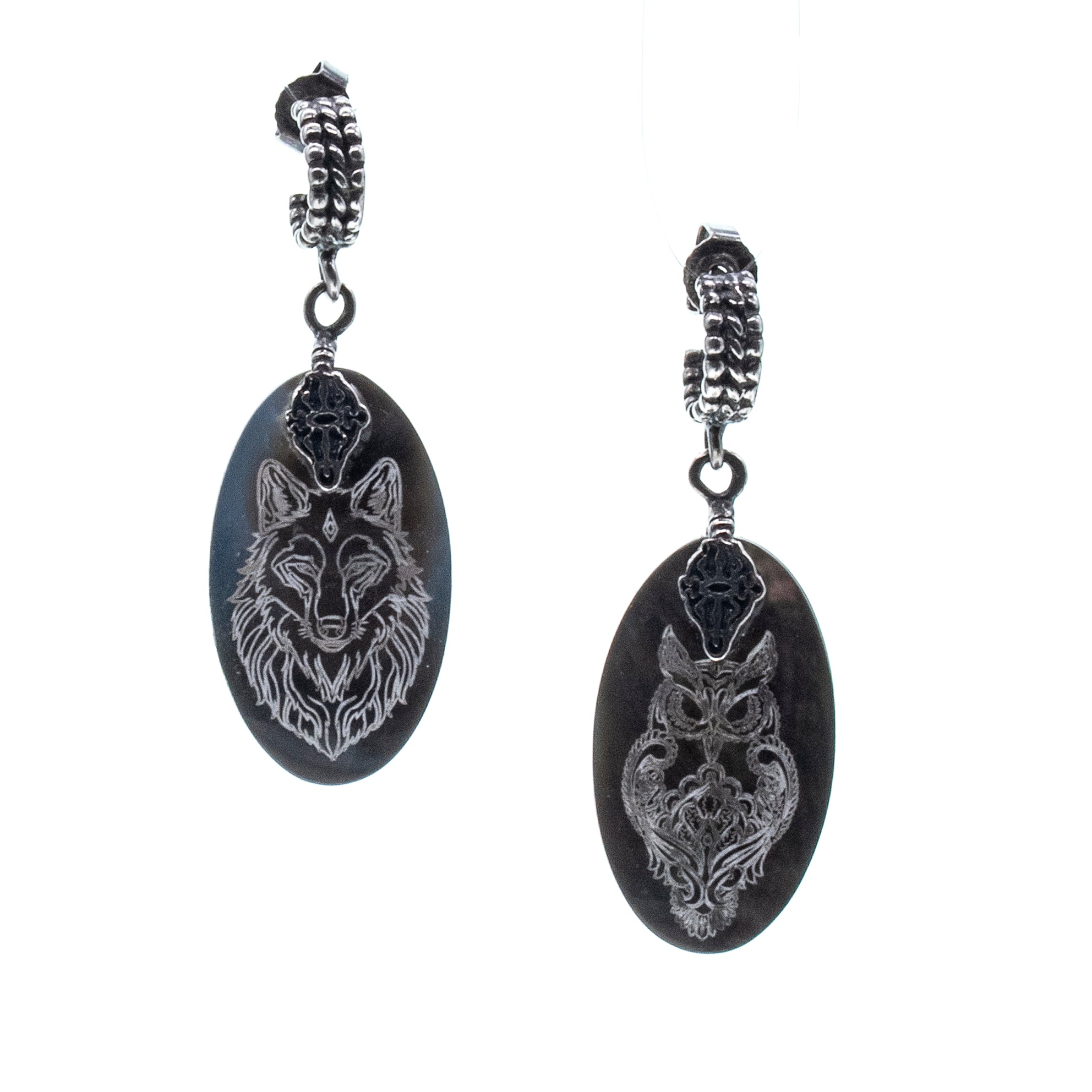 Wolf And Owl Earrings – Sterling Silver – Gem Kingdom