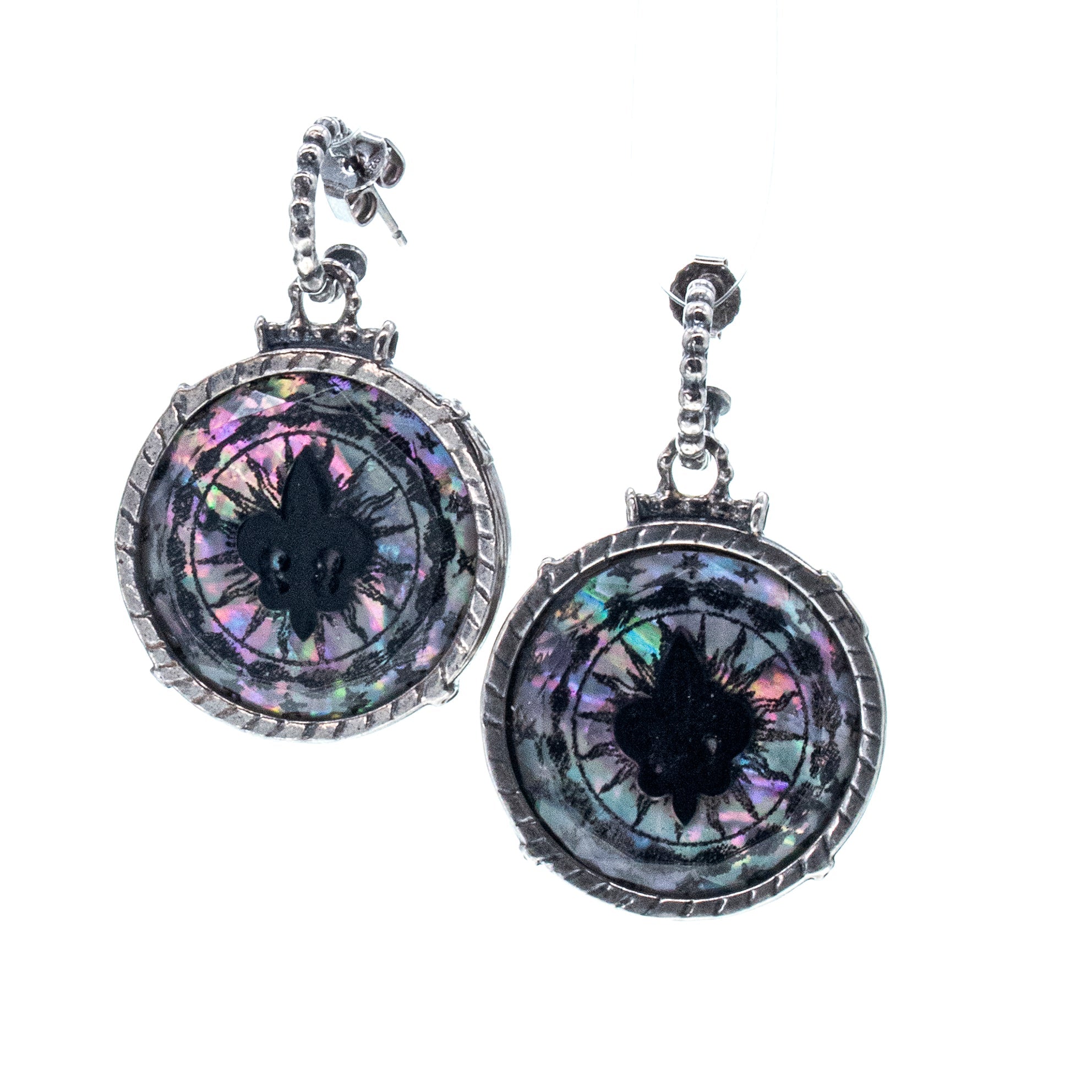 Fleur-De-Lis Hoop Stud Drop Earrings – Sterling Silver – Gem Kingdom