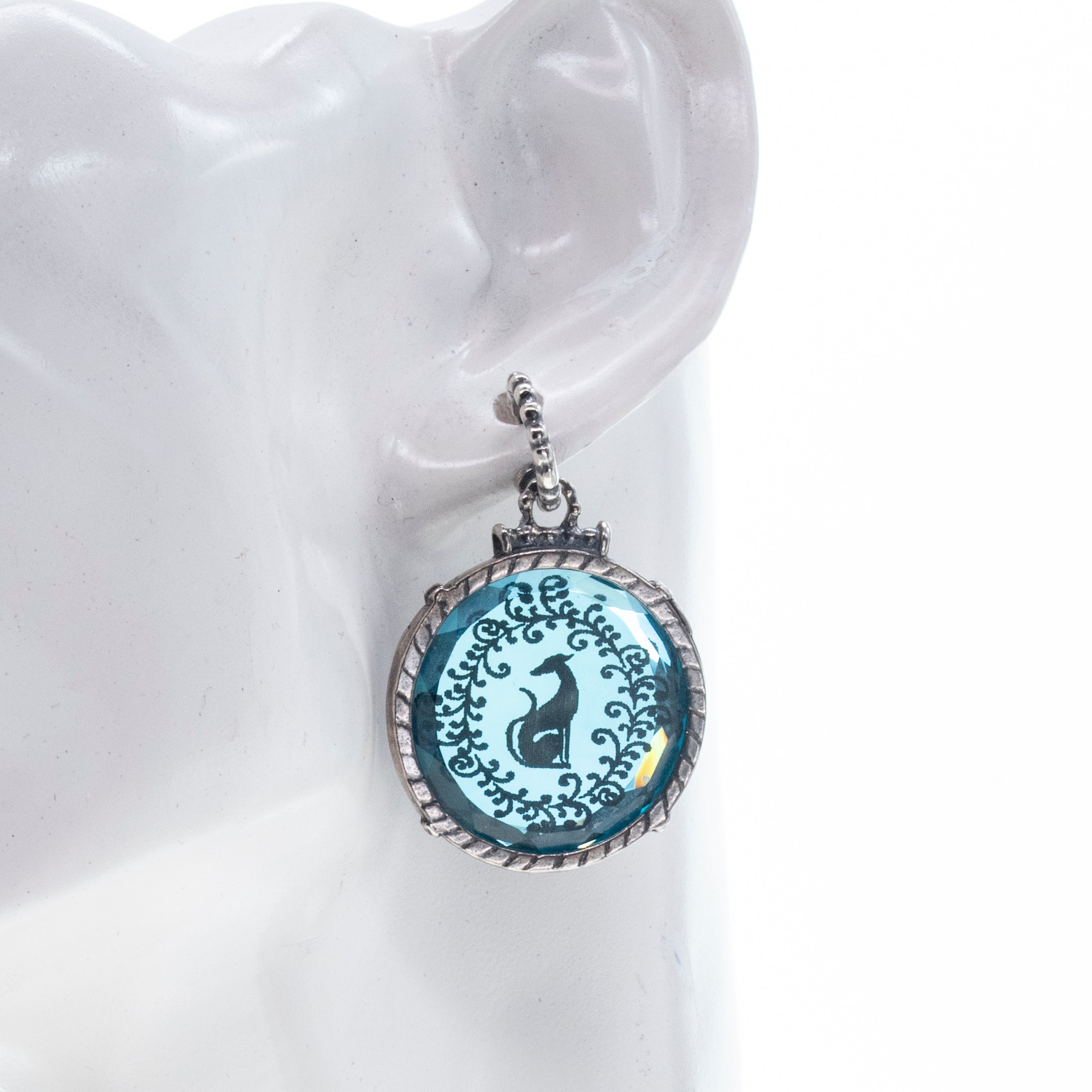 Greyhound Intaglio Blue Glass Crystal Earrings – Sterling Silver – Gem Kingdom