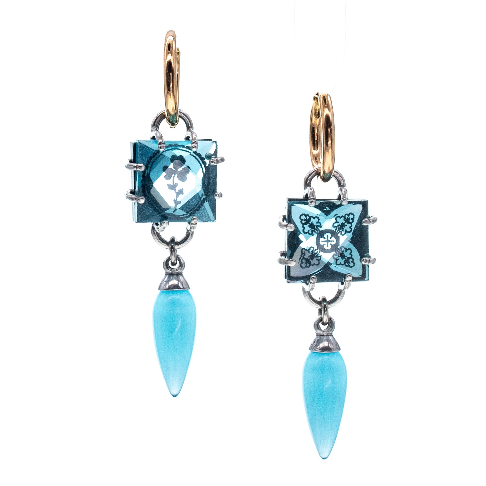 Intaglio Blue Crystal & Tiger Eye Hoop Earrings – Sterling Silver – Gem Kingdom
