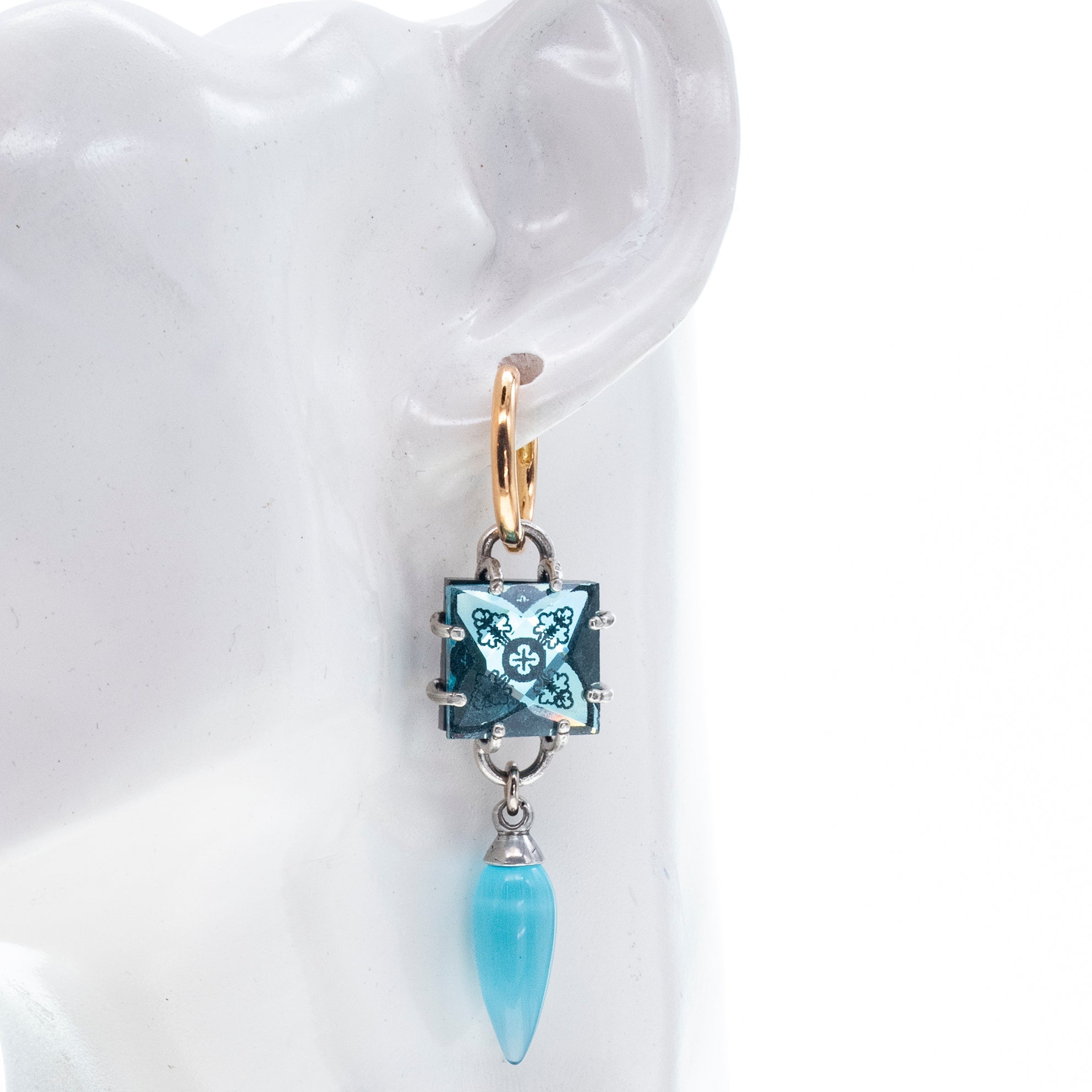 Intaglio Blue Crystal & Tiger Eye Hoop Earrings – Sterling Silver – Gem Kingdom