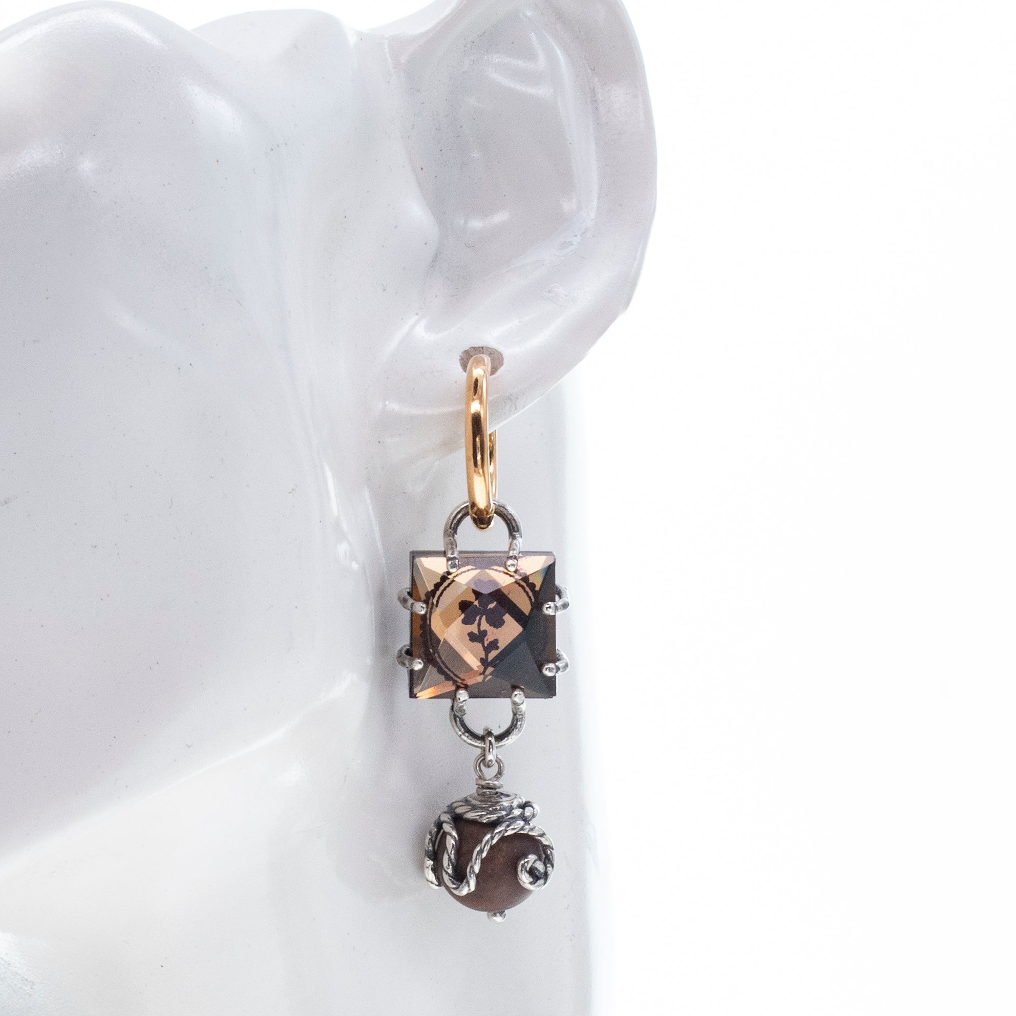 Intaglio Brown Crystal & Mashan Jade Hoop Earrings – Sterling Silver – Gem Kingdom