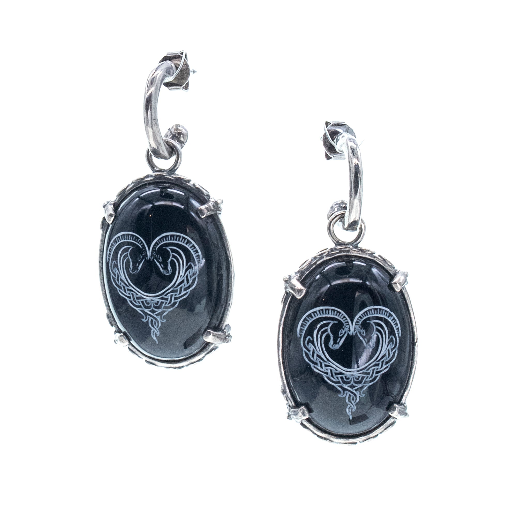 Heart Intaglio Black Onyx Hoop Earrings – Sterling Silver – Gem Kingdom