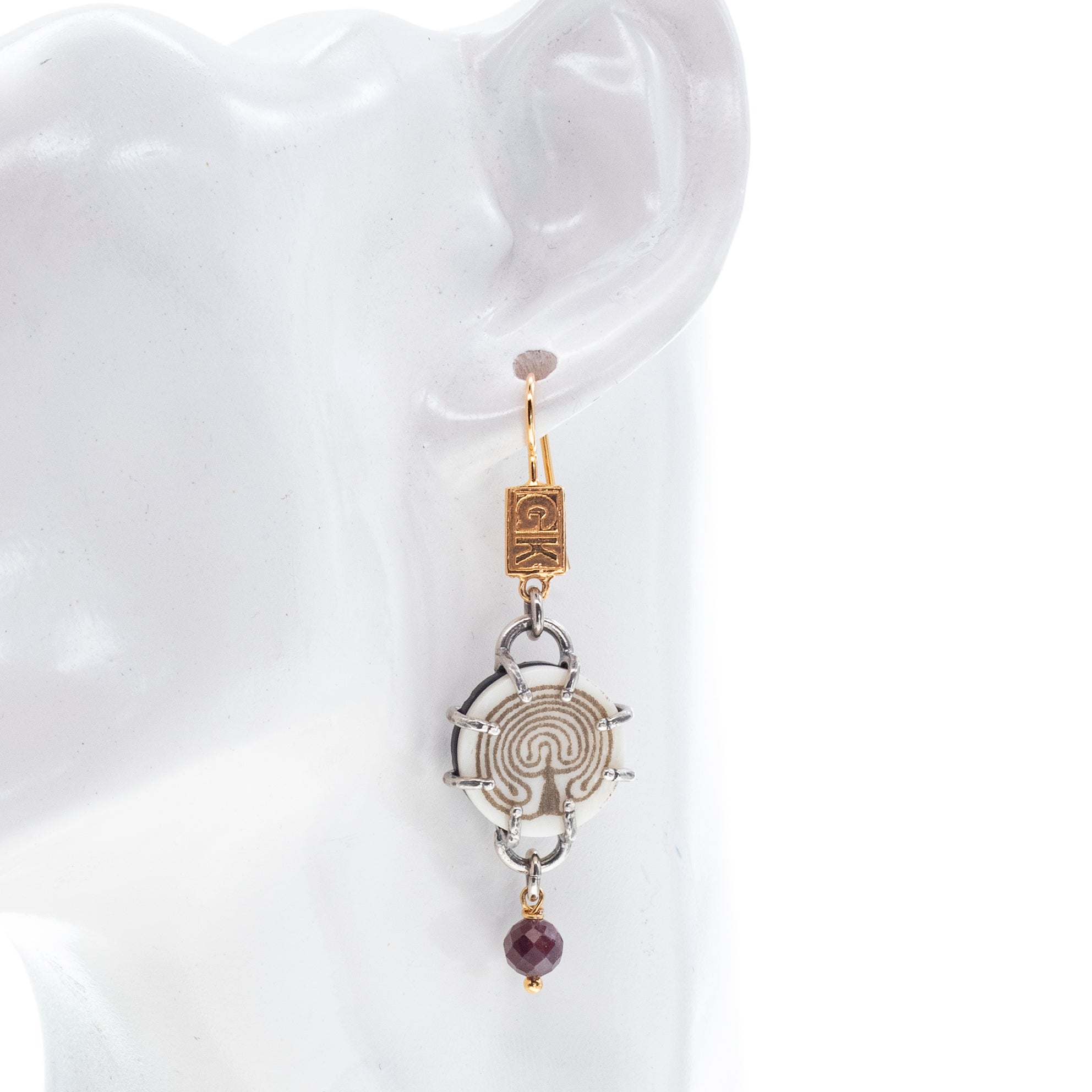 Engraved Bone & Garnet Drop Earrings – Sterling Silver – Gem Kingdom