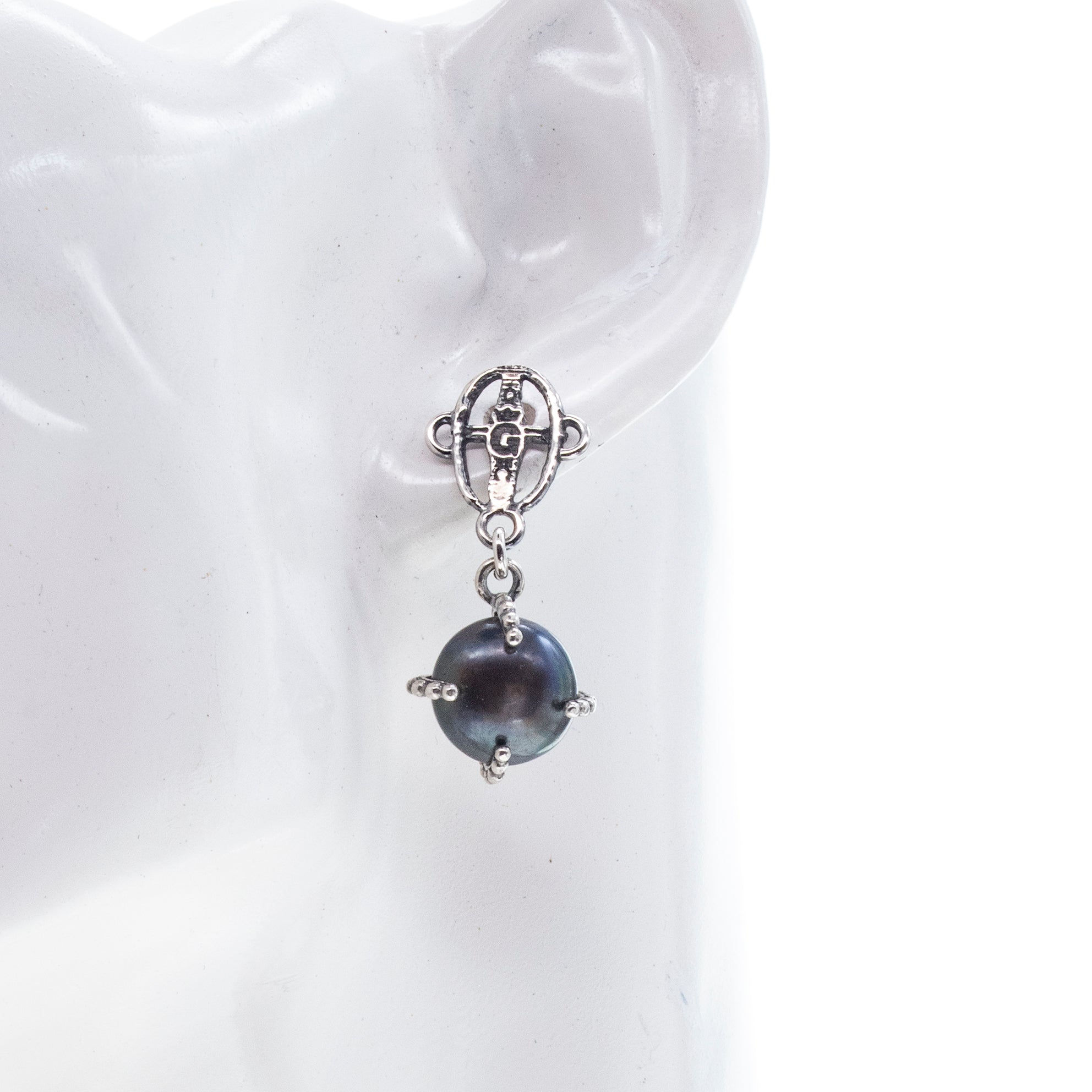 Black Pearl Drop Earrings – Sterling Silver – Gem Kingdom