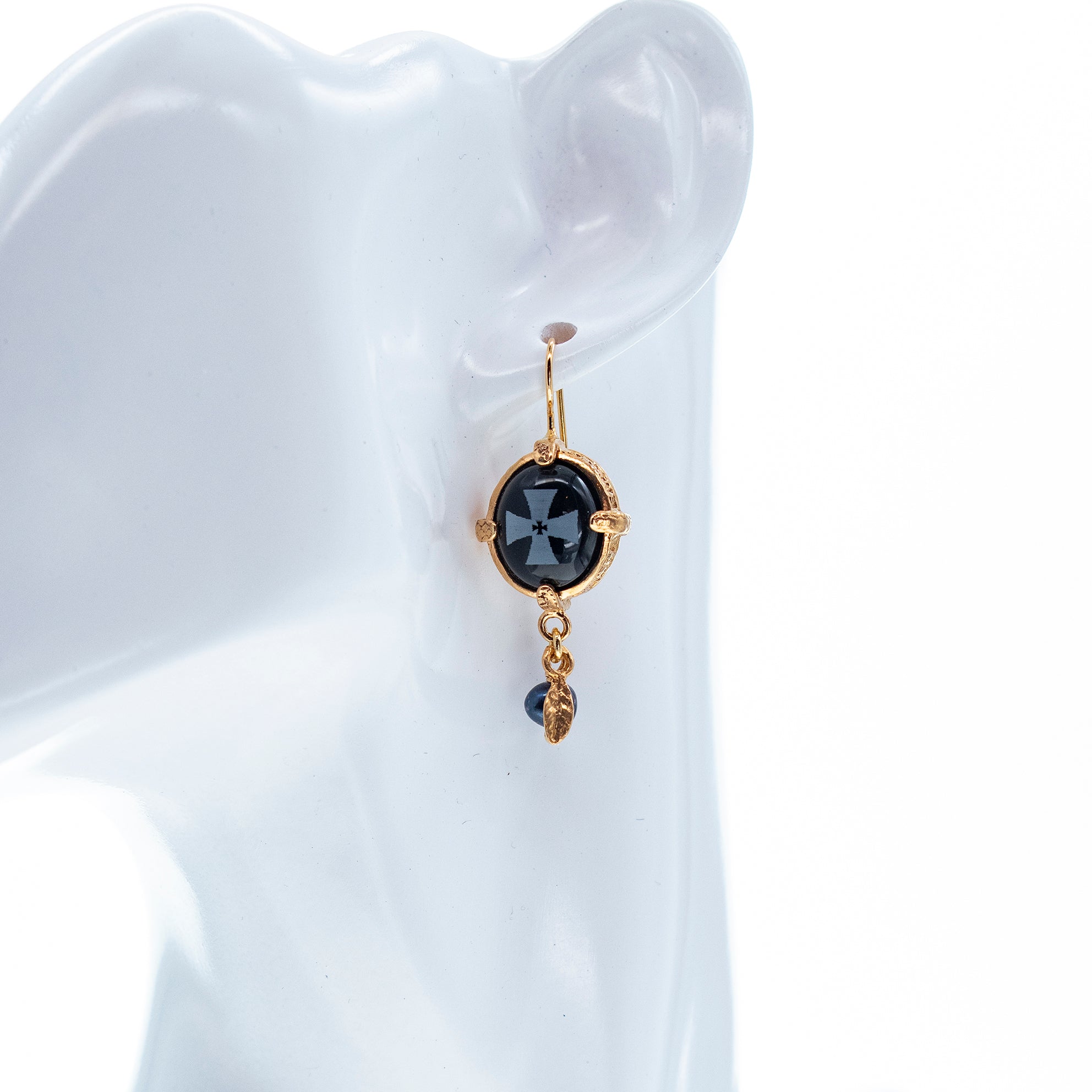 Black Onyx Maltese Cross Earrings – Gold Plated – Gem Kingdom
